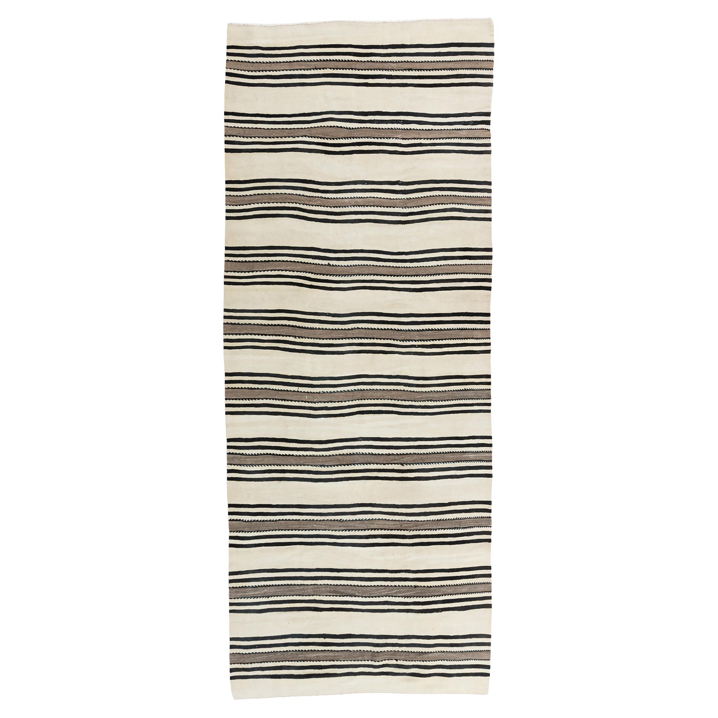 Vintage Ivory Turkish Kilim Runner Area Rugs 4'4 x 13'11