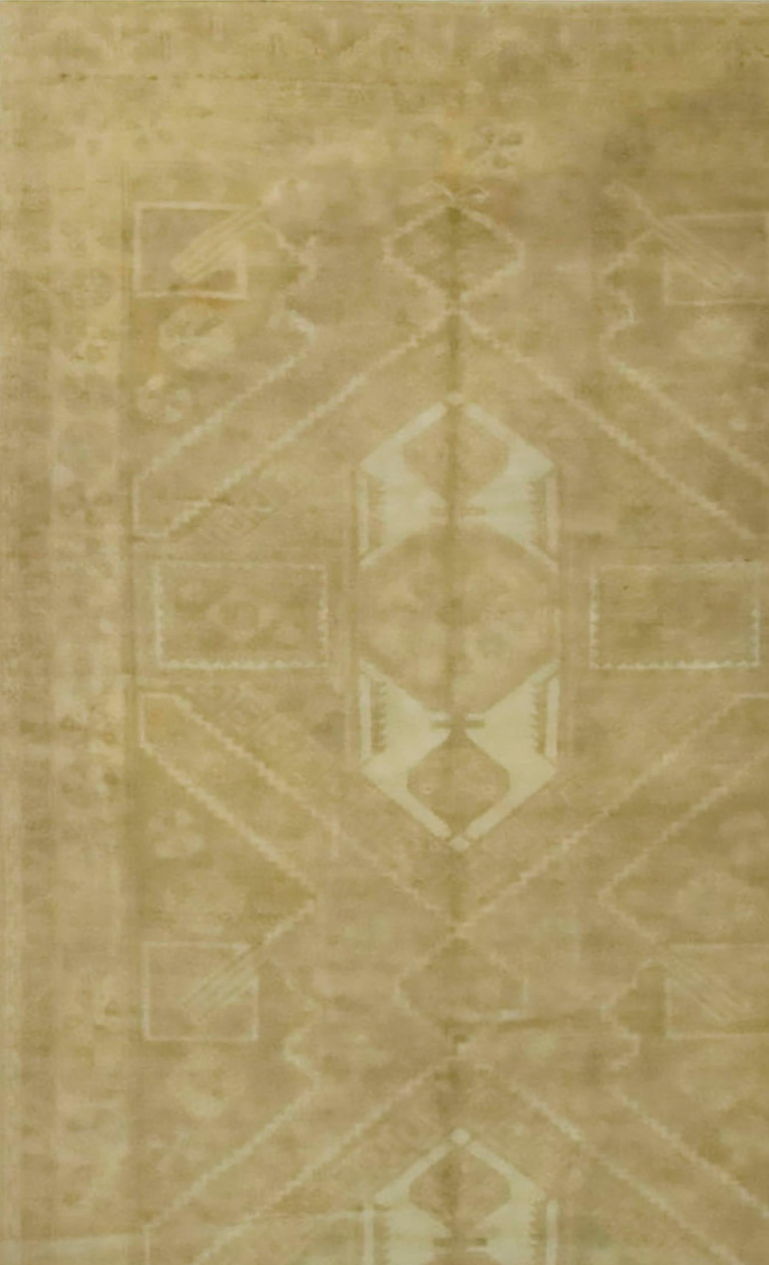 Laine Tapis Oushak Turc Vintage Ivoire Runner 5' X 11'3 en vente