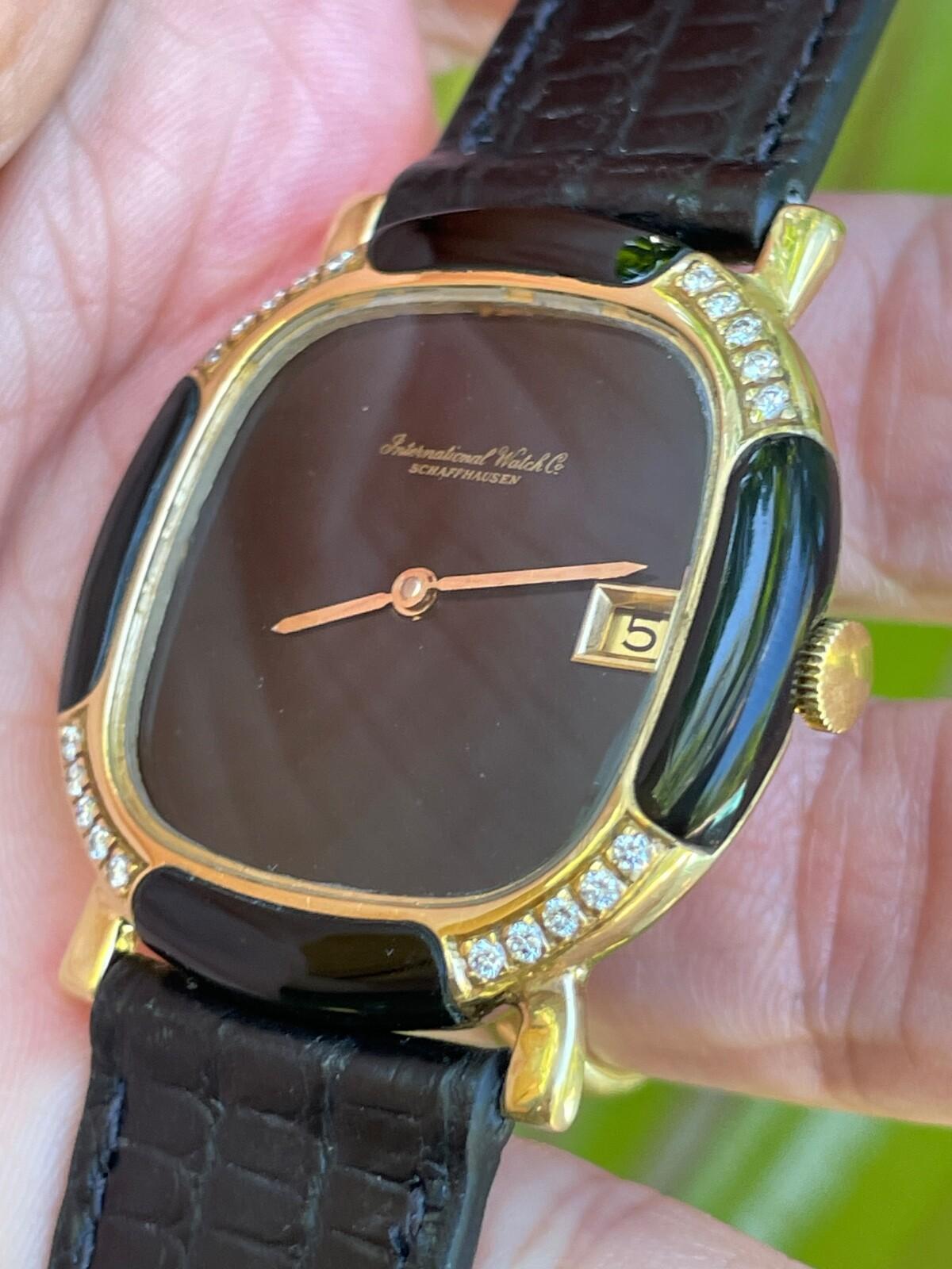 Orologio automatico d'epoca IWC con cassa a cuscino in oro 18k e diamanti 36mm - 3278 in vendita 6