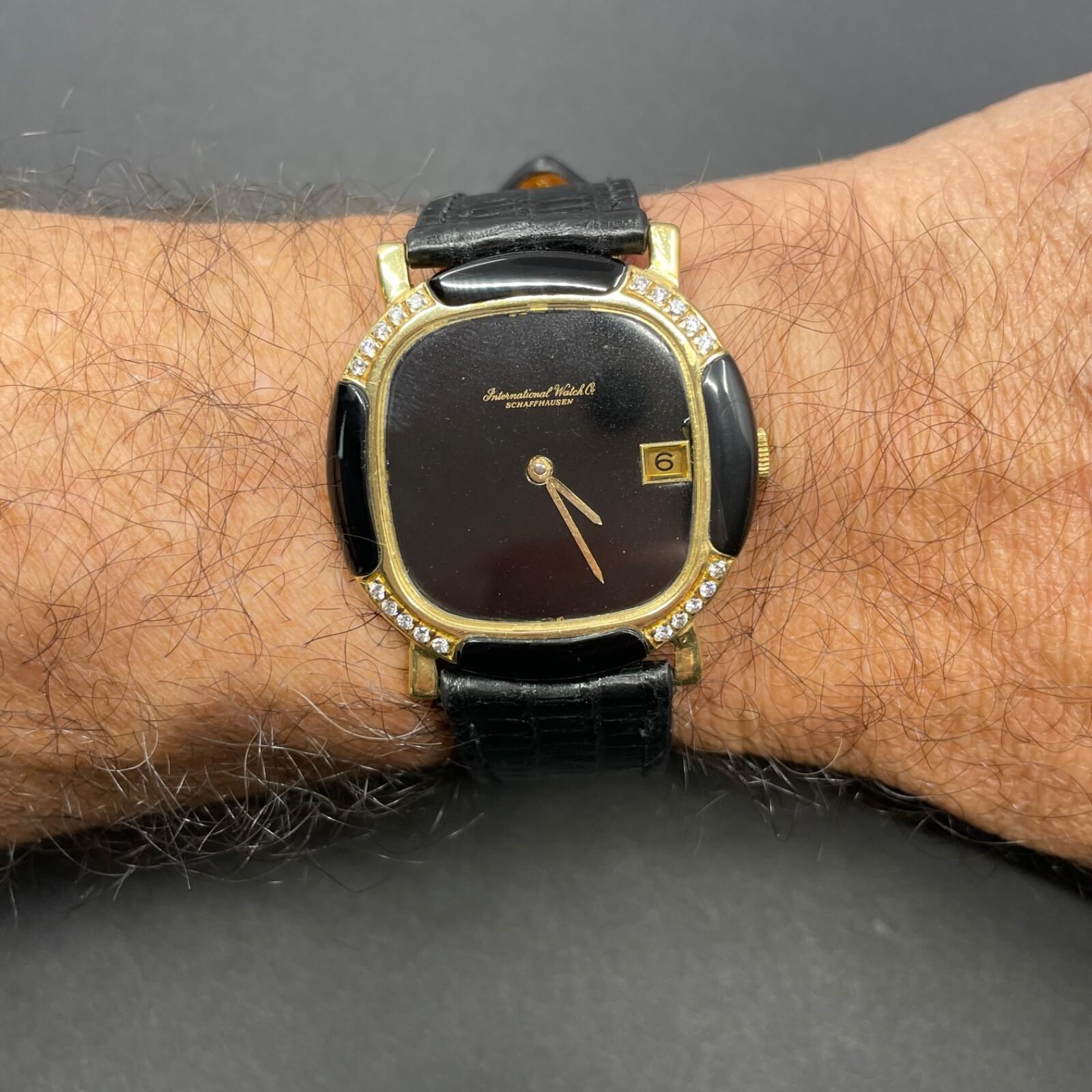 Orologio automatico d'epoca IWC con cassa a cuscino in oro 18k e diamanti 36mm - 3278 in vendita 4