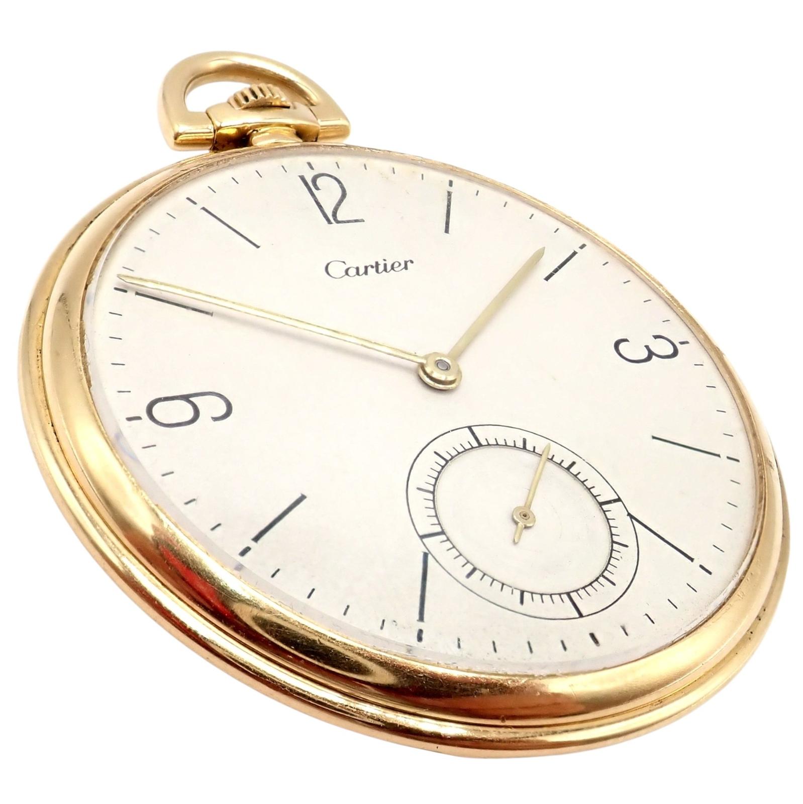 Vintage IWC International Watch Co Cartier Thin Yellow Gold Pocket Watch For Sale 9