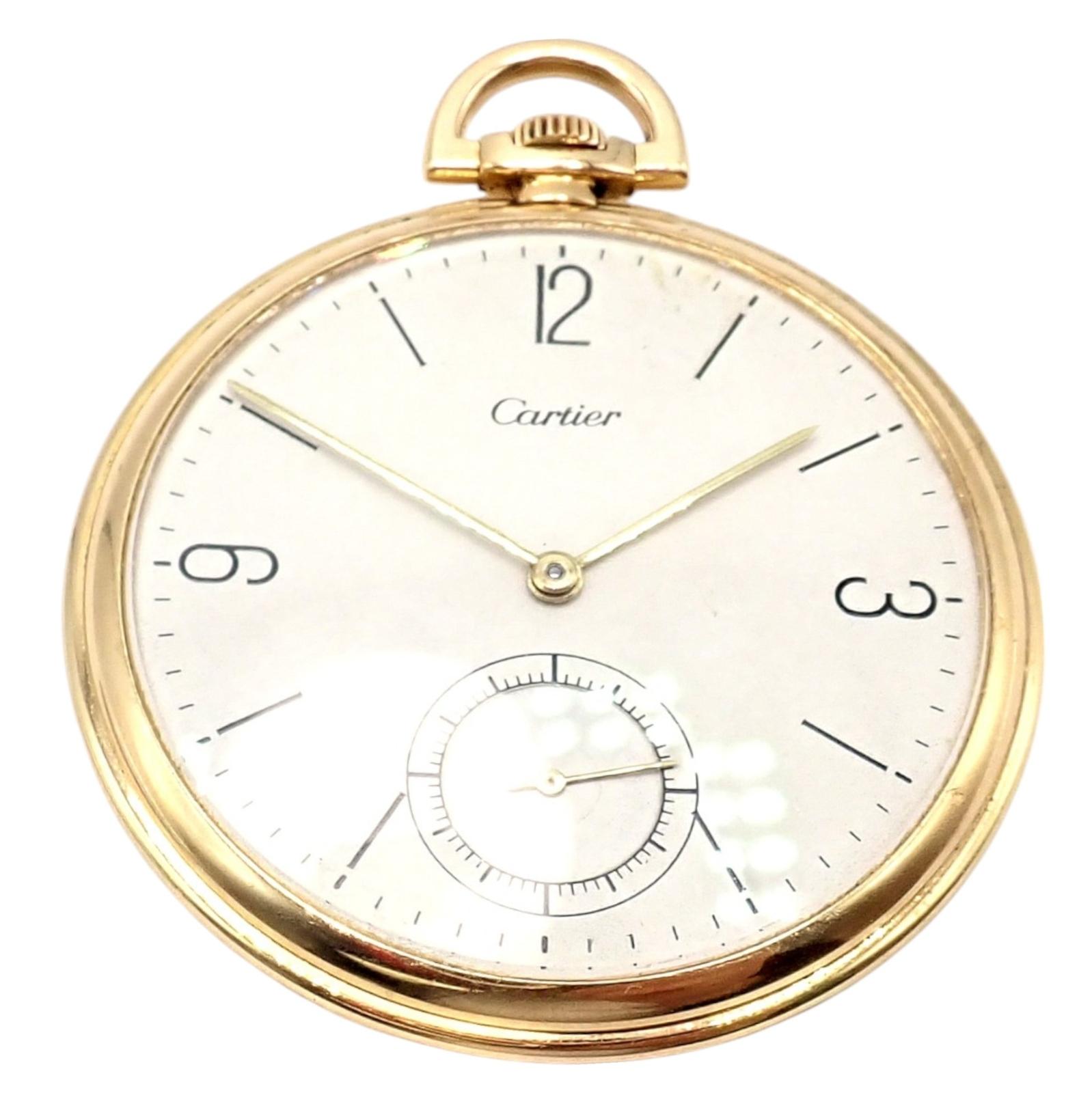 Vintage IWC International Watch Co Cartier Thin Yellow Gold Pocket Watch For Sale 10