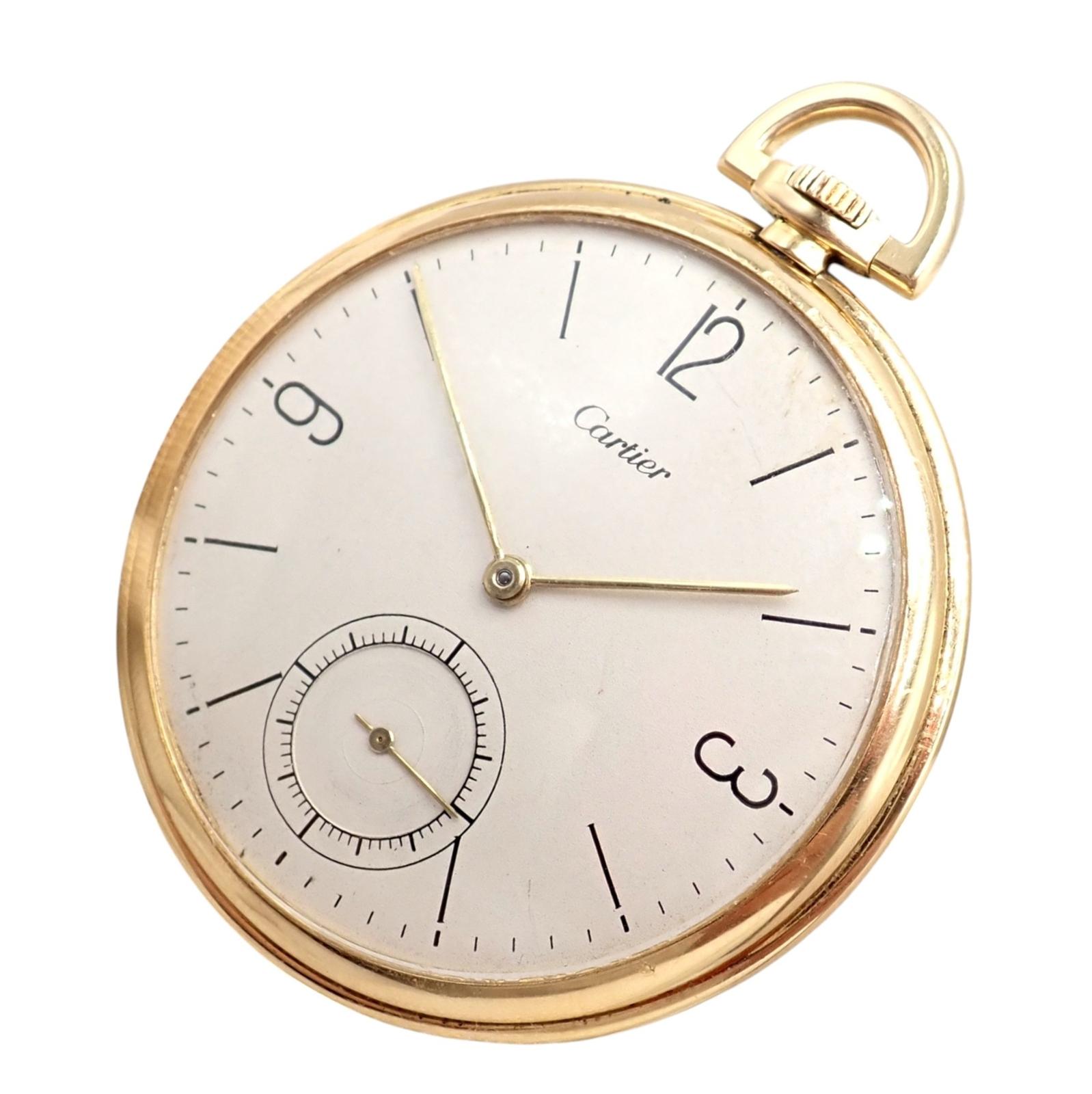 Vintage IWC International Watch Co Cartier Thin Yellow Gold Pocket Watch For Sale 11