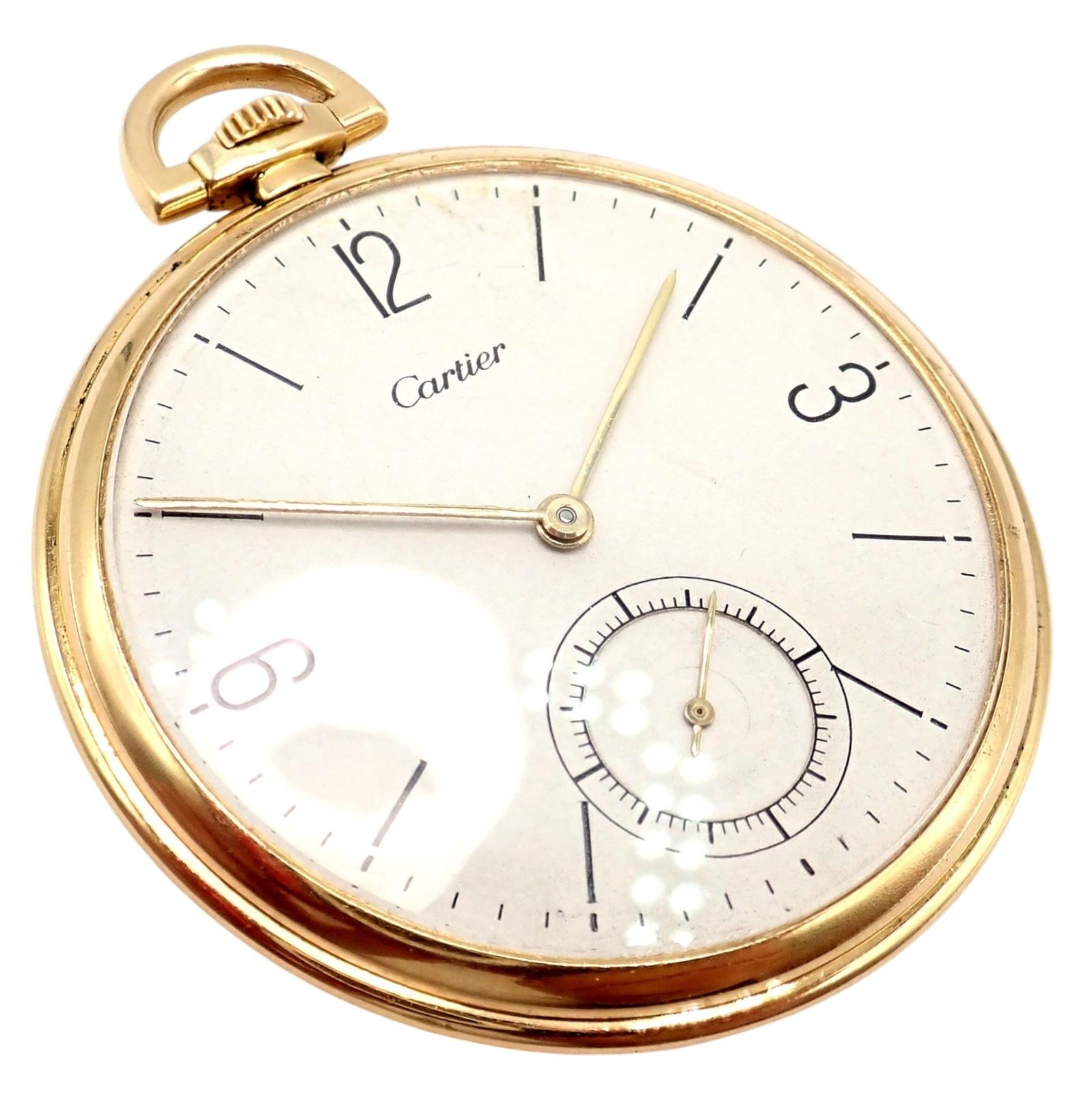Vintage IWC International Watch Co Cartier Thin Yellow Gold Pocket Watch For Sale 12