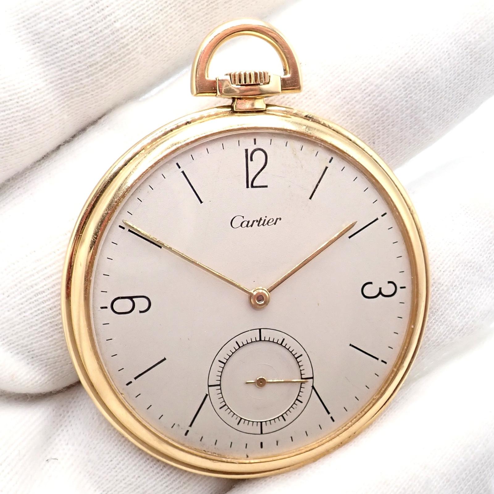 Vintage IWC International Watch Co Cartier Thin Yellow Gold Pocket Watch For Sale 13