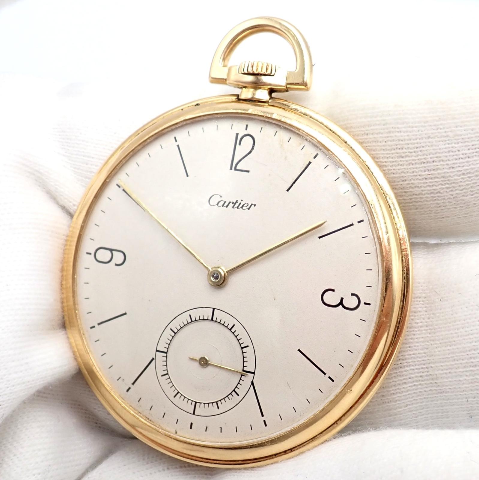 Vintage IWC International Watch Co Cartier Thin Yellow Gold Pocket Watch For Sale 14