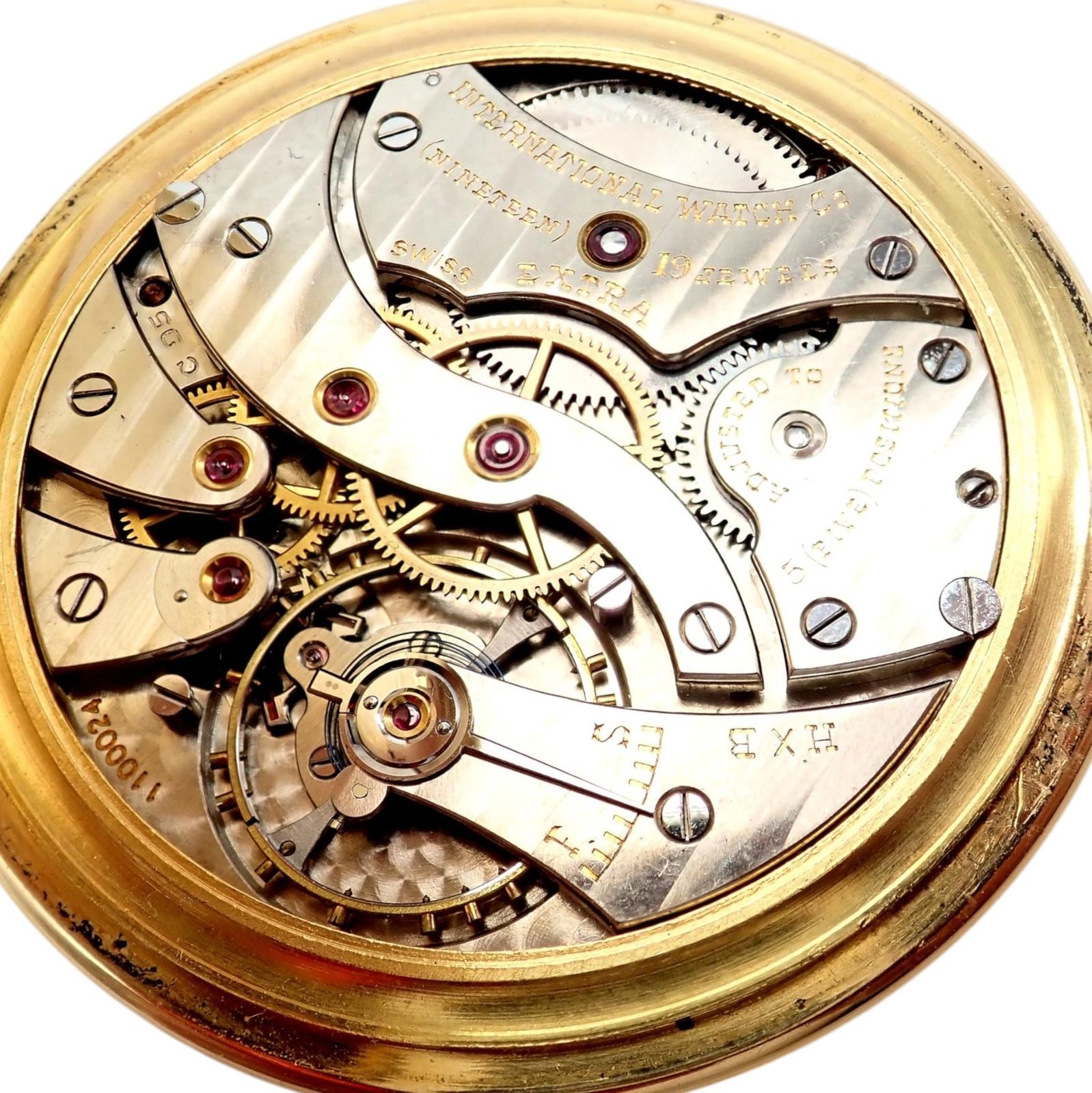 Vintage IWC International Watch Co Cartier Thin Yellow Gold Pocket Watch In Excellent Condition For Sale In Southampton, PA