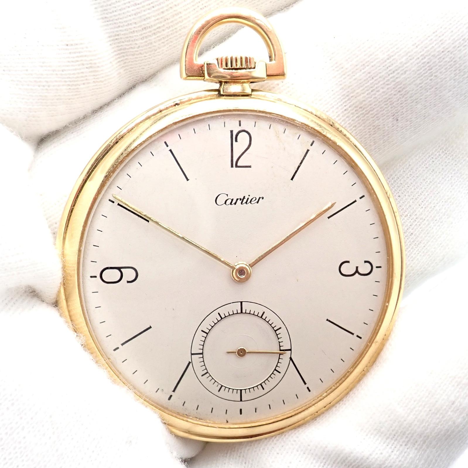 Women's or Men's Vintage IWC International Watch Co Cartier Thin Yellow Gold Pocket Watch For Sale