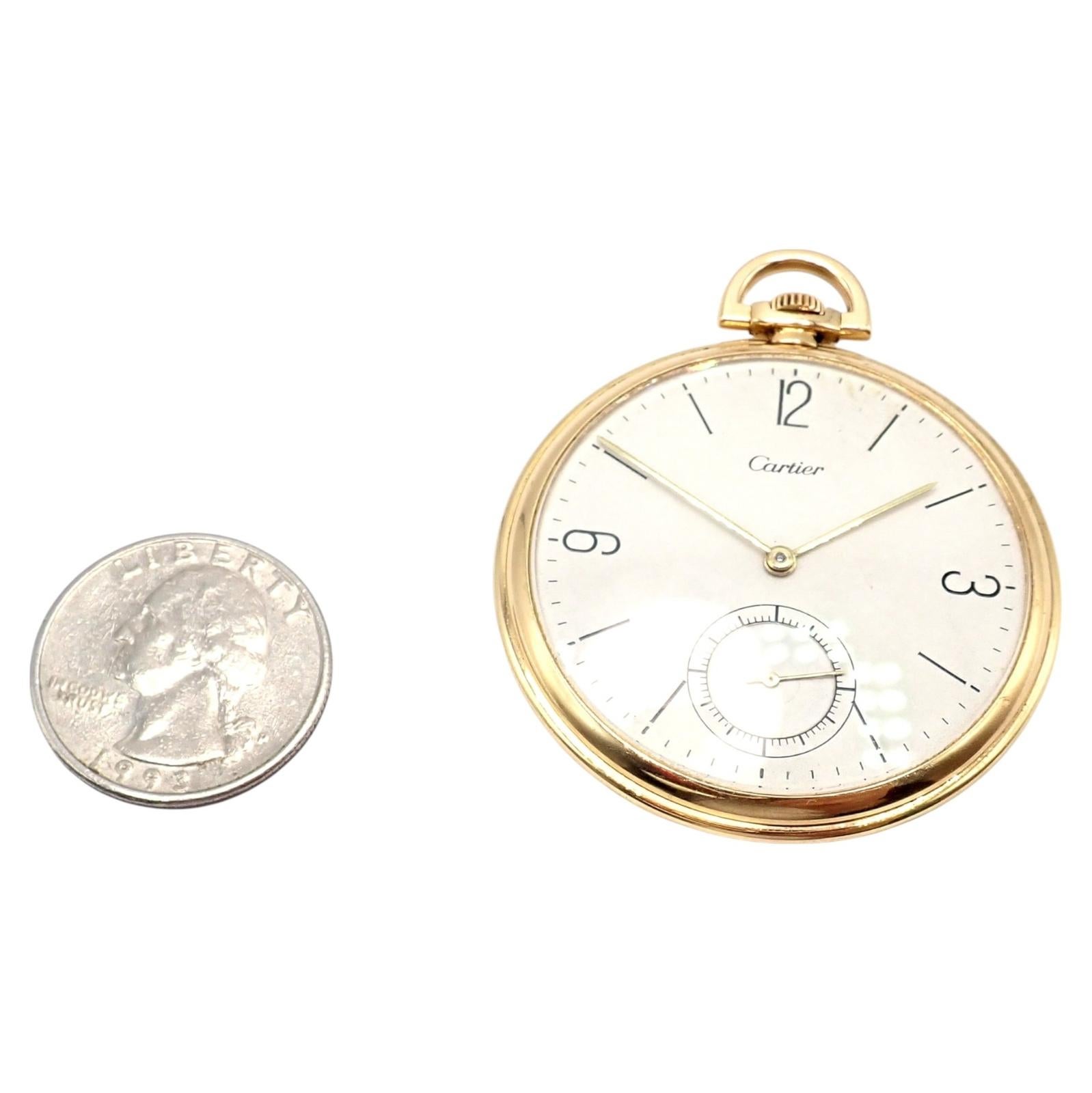 Vintage IWC International Watch Co Cartier Thin Yellow Gold Pocket Watch For Sale 2