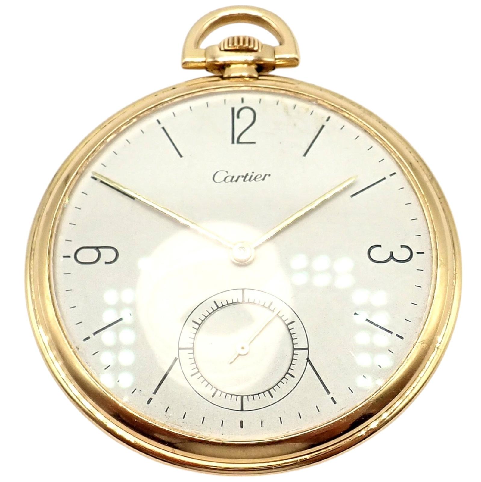 Vintage IWC International Watch Co Cartier Thin Yellow Gold Pocket Watch For Sale 3