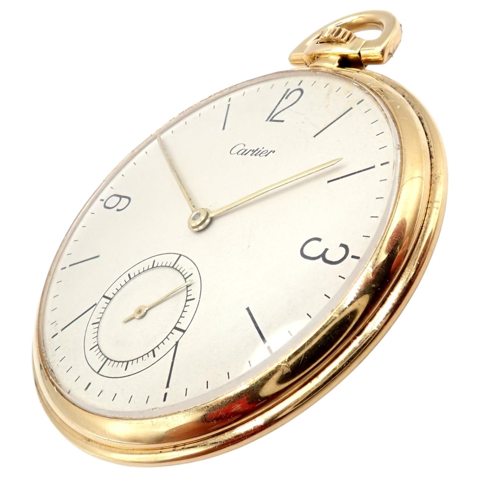 Vintage IWC International Watch Co Cartier Thin Yellow Gold Pocket Watch For Sale 4
