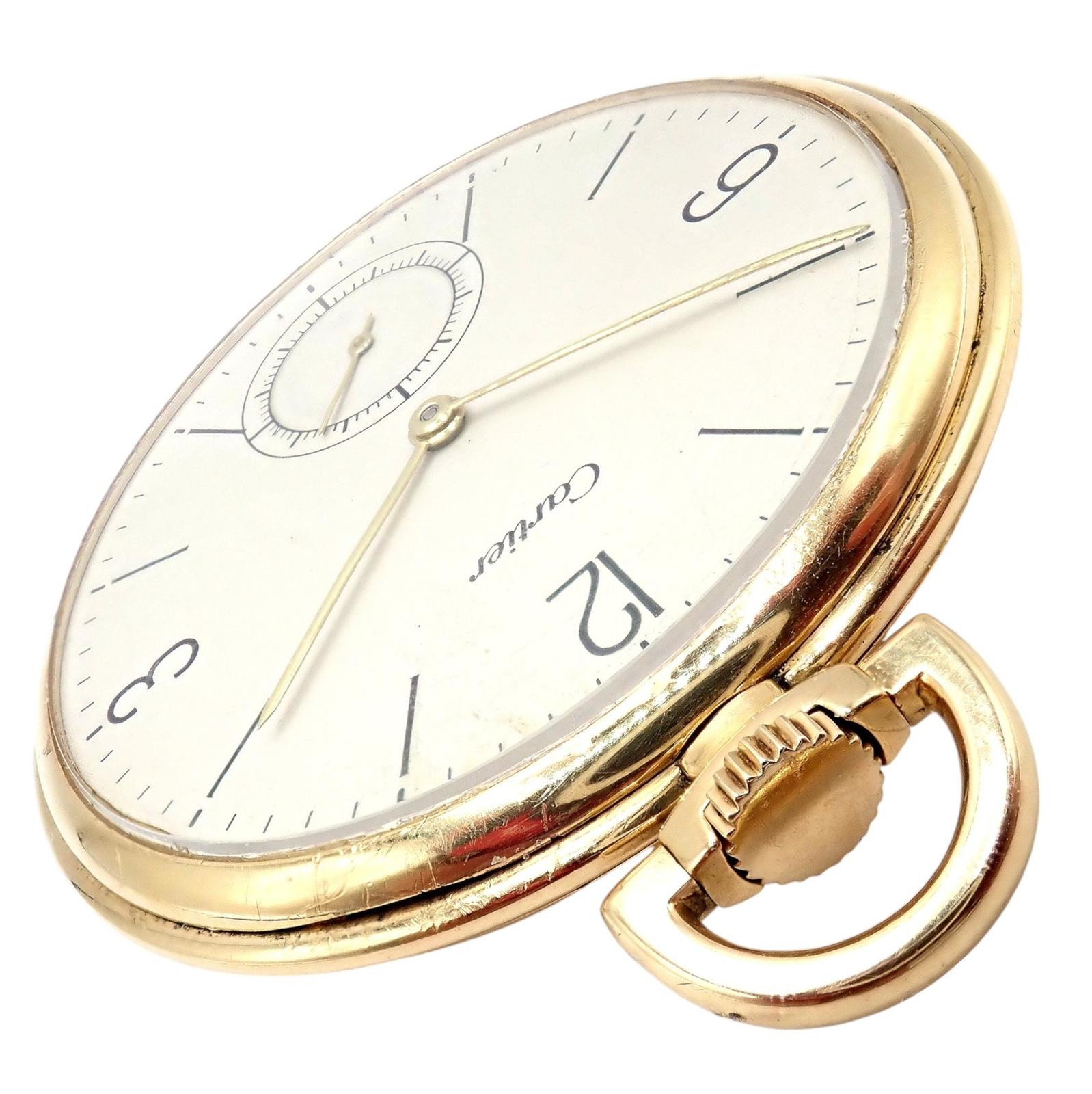 Vintage IWC International Watch Co Cartier Thin Yellow Gold Pocket Watch For Sale 5
