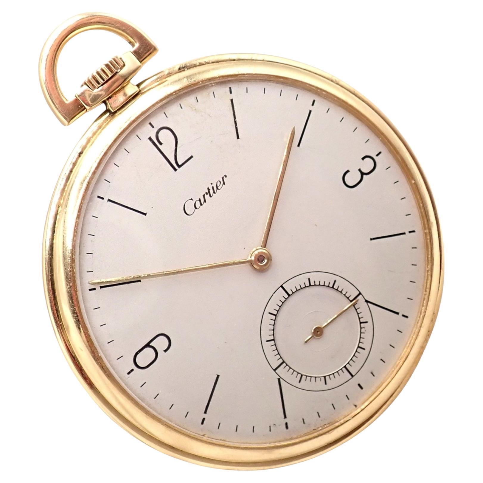 Vintage IWC International Watch Co Cartier Thin Yellow Gold Pocket Watch For Sale