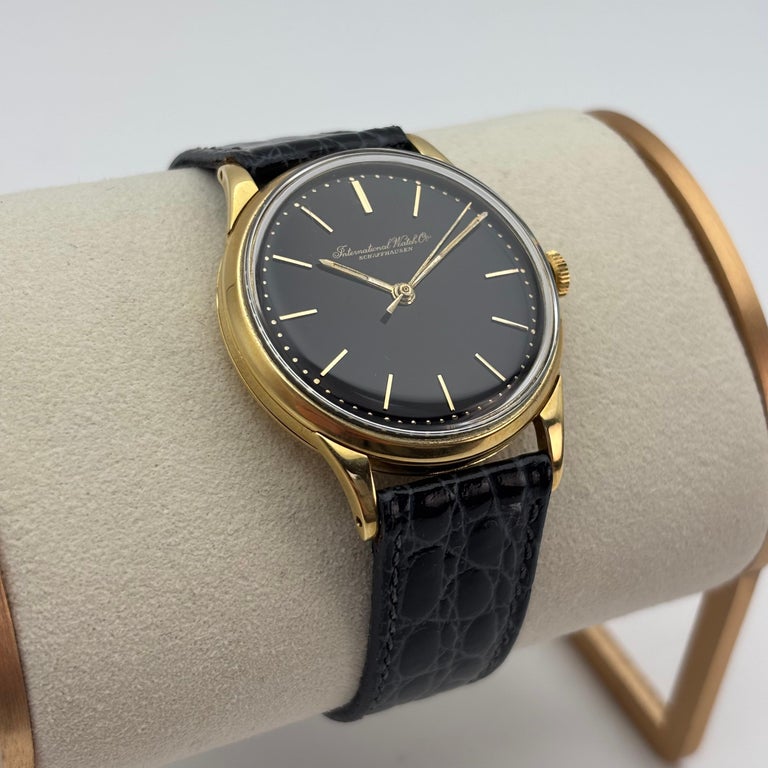 iwc gold dress watch Vintage Schaffhausen 18K Watch, Black Dial, 1958 iwc vintage