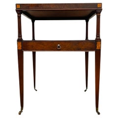 Vintage Iwo-Tier Side Table with Inlaid Top and. Floral Marquetry Accents.