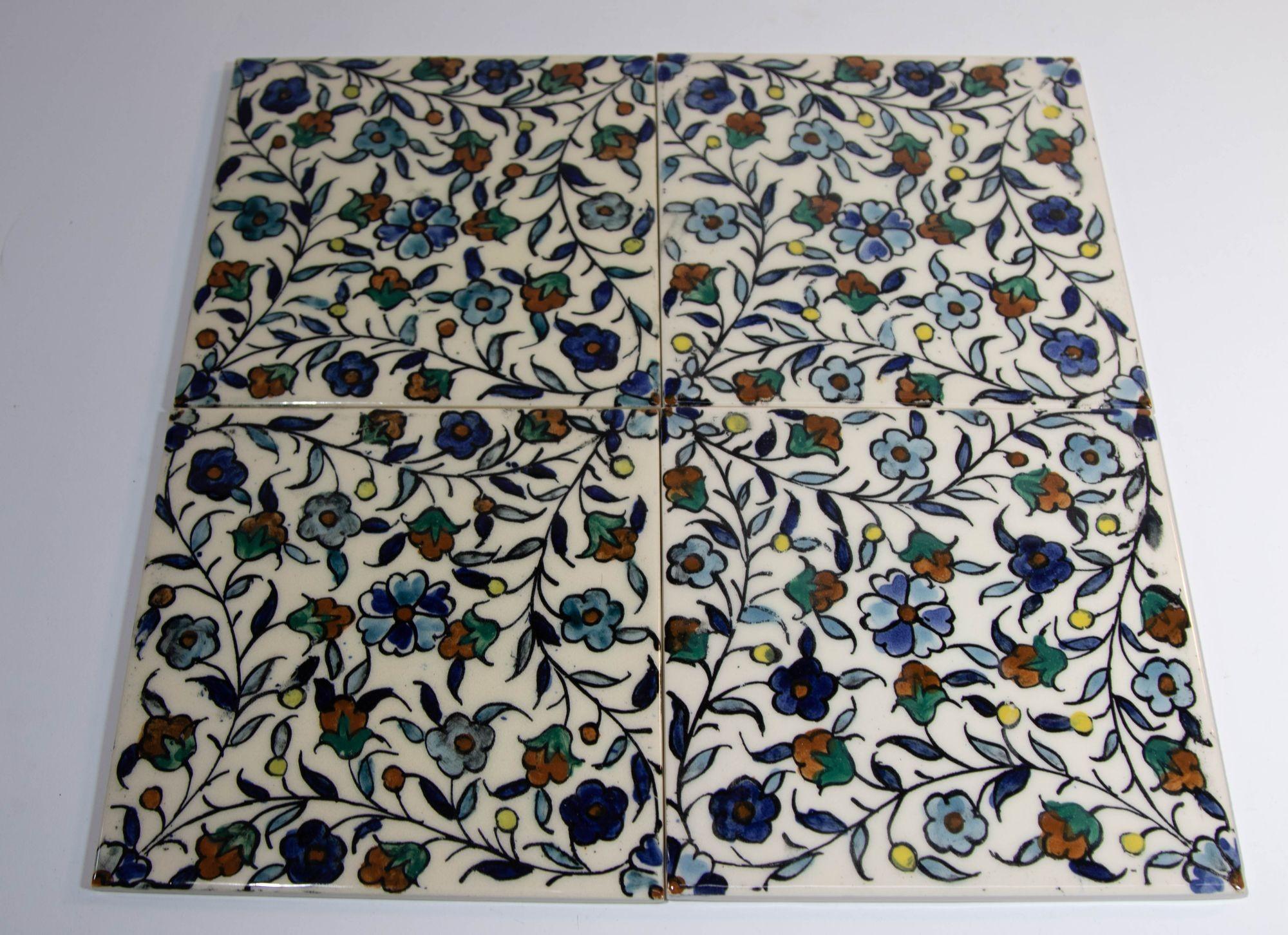 Italian Vintage Iznik Islamic Porcelain Tiles Hand painted Set of 35 Tiles