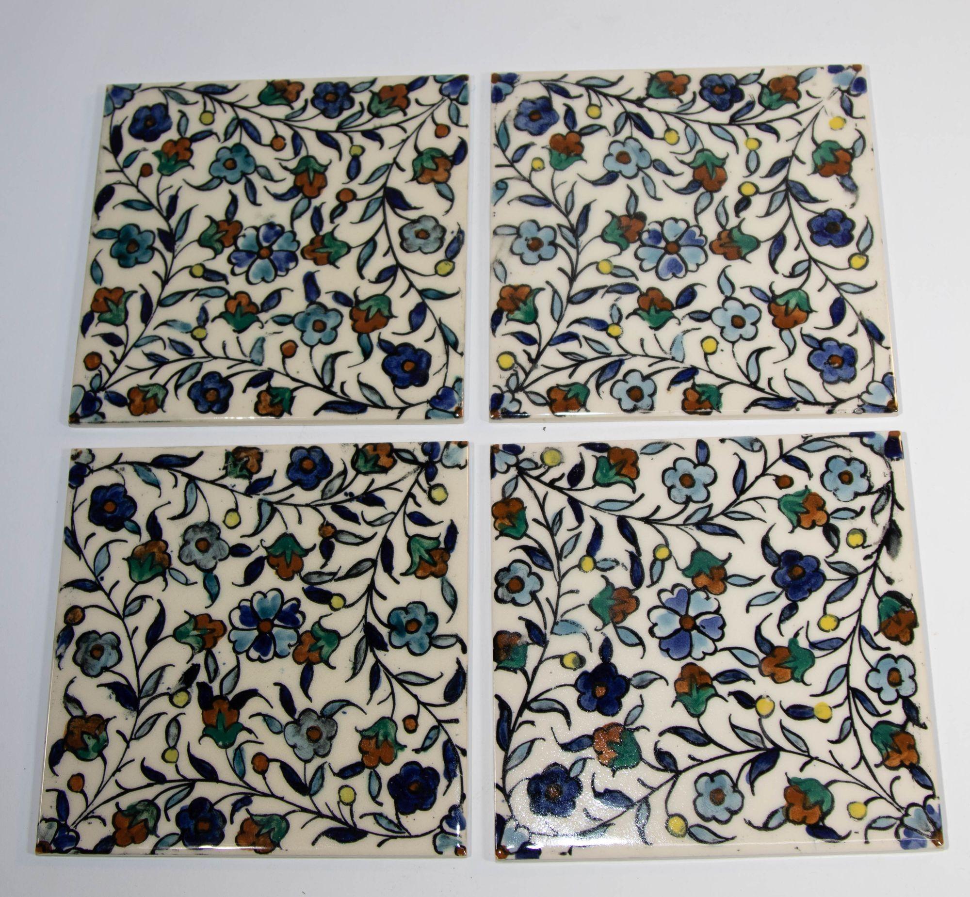 Hand-Painted Vintage Iznik Islamic Porcelain Tiles Hand painted Set of 35 Tiles