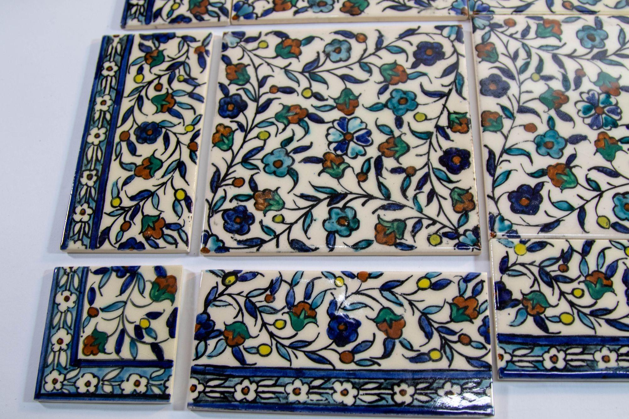 Vintage Iznik Islamic Porcelain Tiles Hand painted Set of 35 Tiles In Good Condition In Moreno Valley, CA
