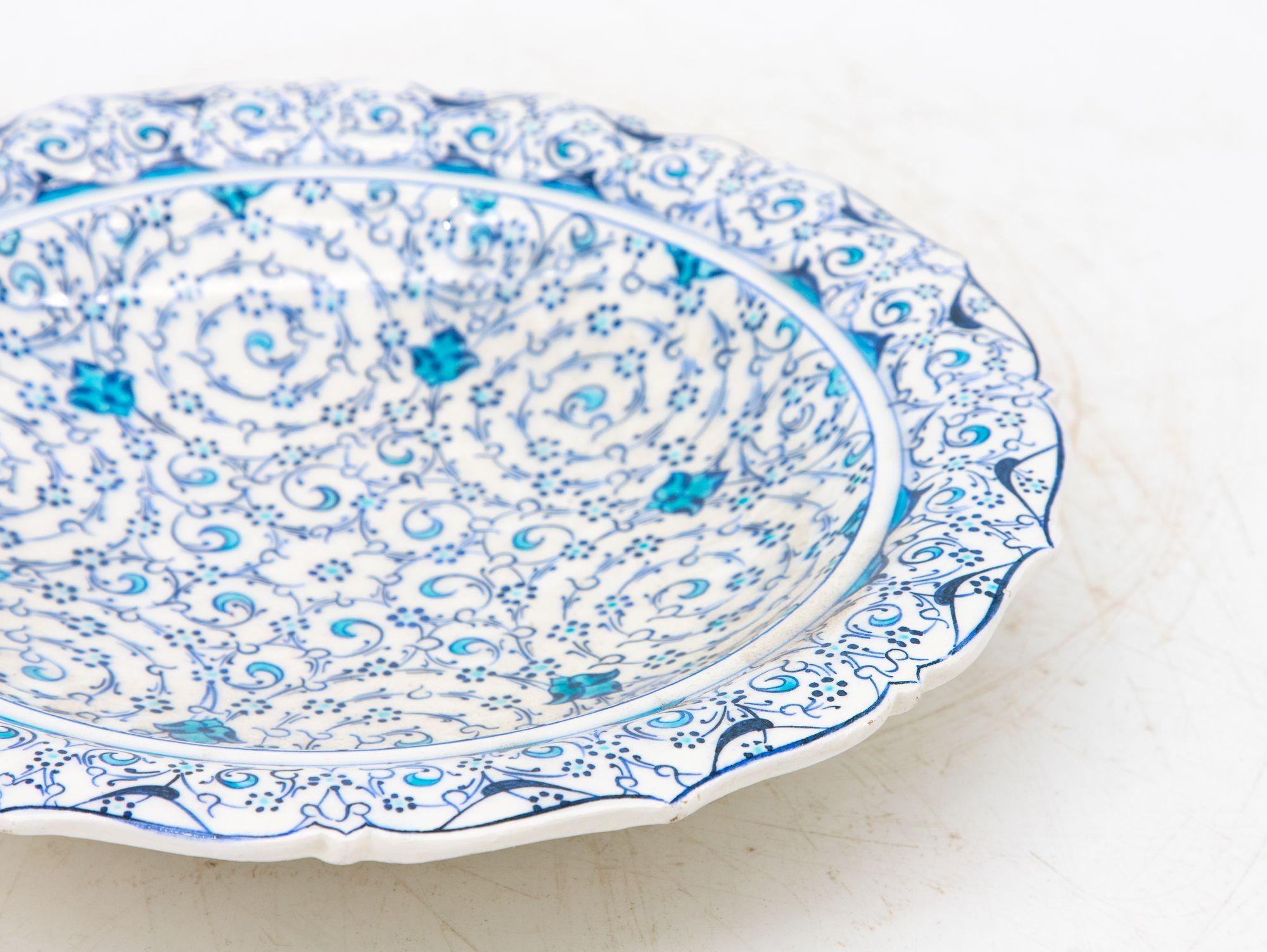 Ceramic Vintage Iznik Plate in Turquoise, Blue, Cream, Early 20th C. Turkey For Sale