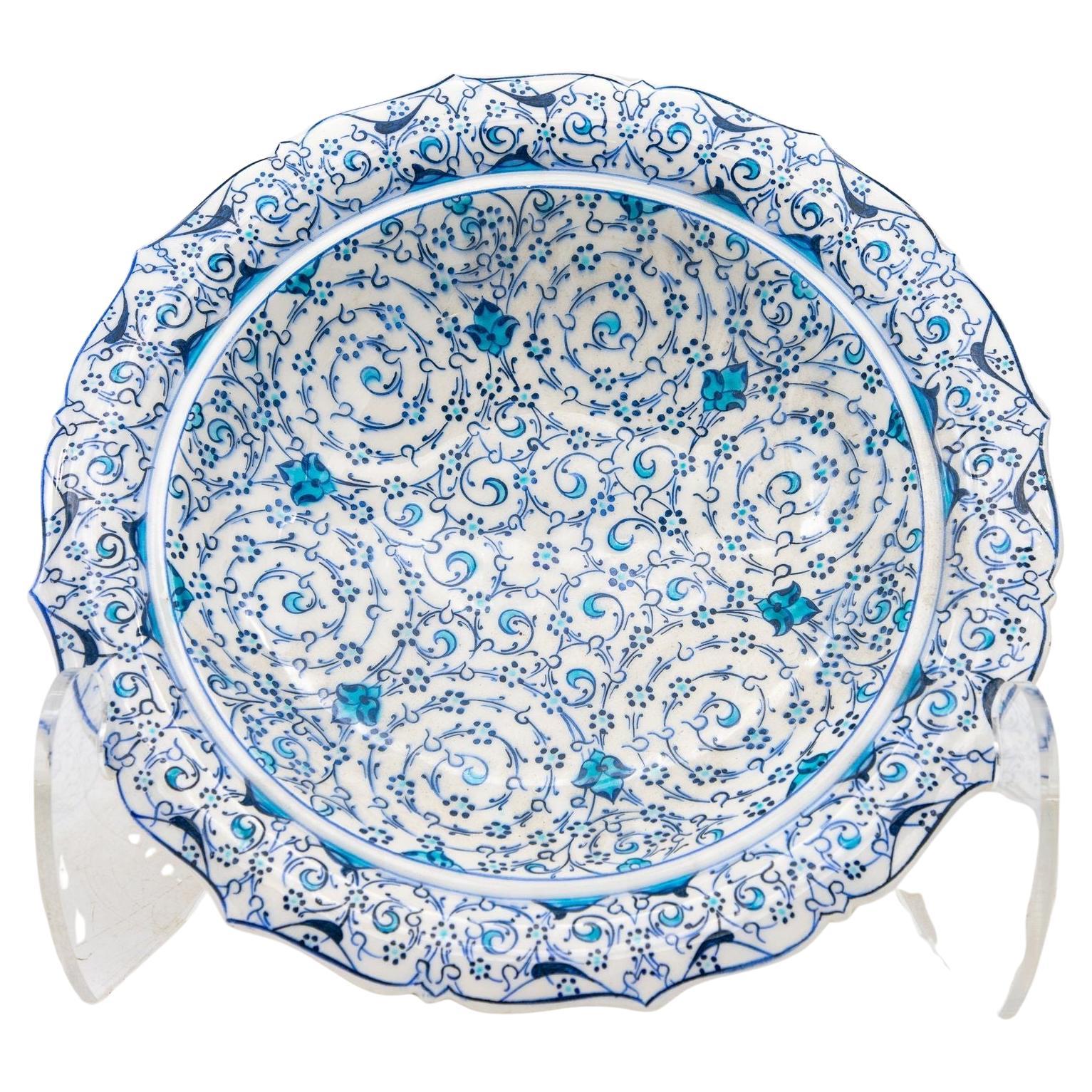 Vintage Iznik Plate in Turquoise, Blue, Cream, Early 20th C. Turkey For Sale