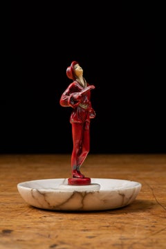 Vintage J. B. Hirsch "Lute Lady" Metal and Alabaster Ashtray