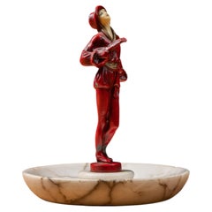 Vintage J. B. Hirsch "Lute Lady" Metal and Alabaster Ashtray