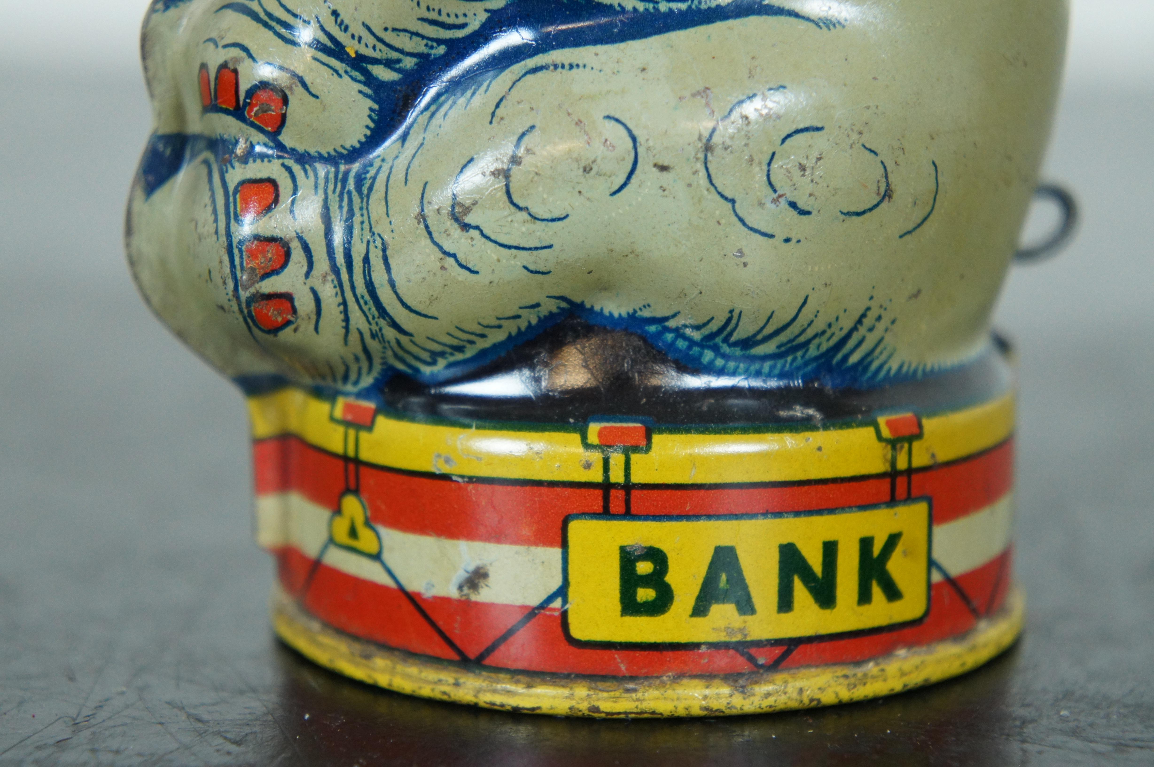 Vintage J Chein Tin Litho Circus Elephant Mechanical Coin Bank 7