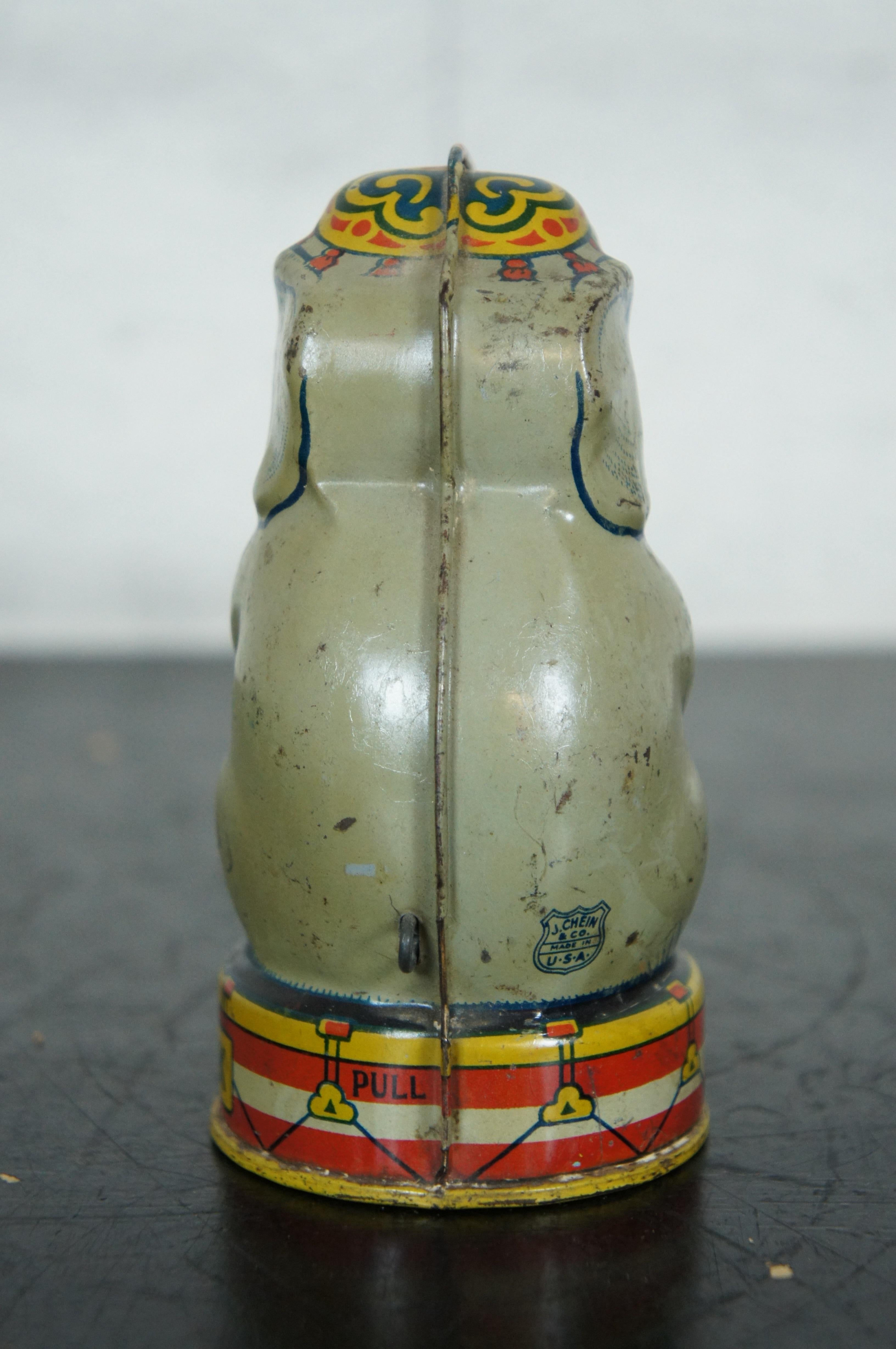 Vintage J Chein Tin Litho Circus Elephant Mechanical Coin Bank In Good Condition In Dayton, OH
