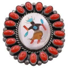 Vintage J. Duboise Sterling Silver Coral and Multistone Inlay Statement Ring