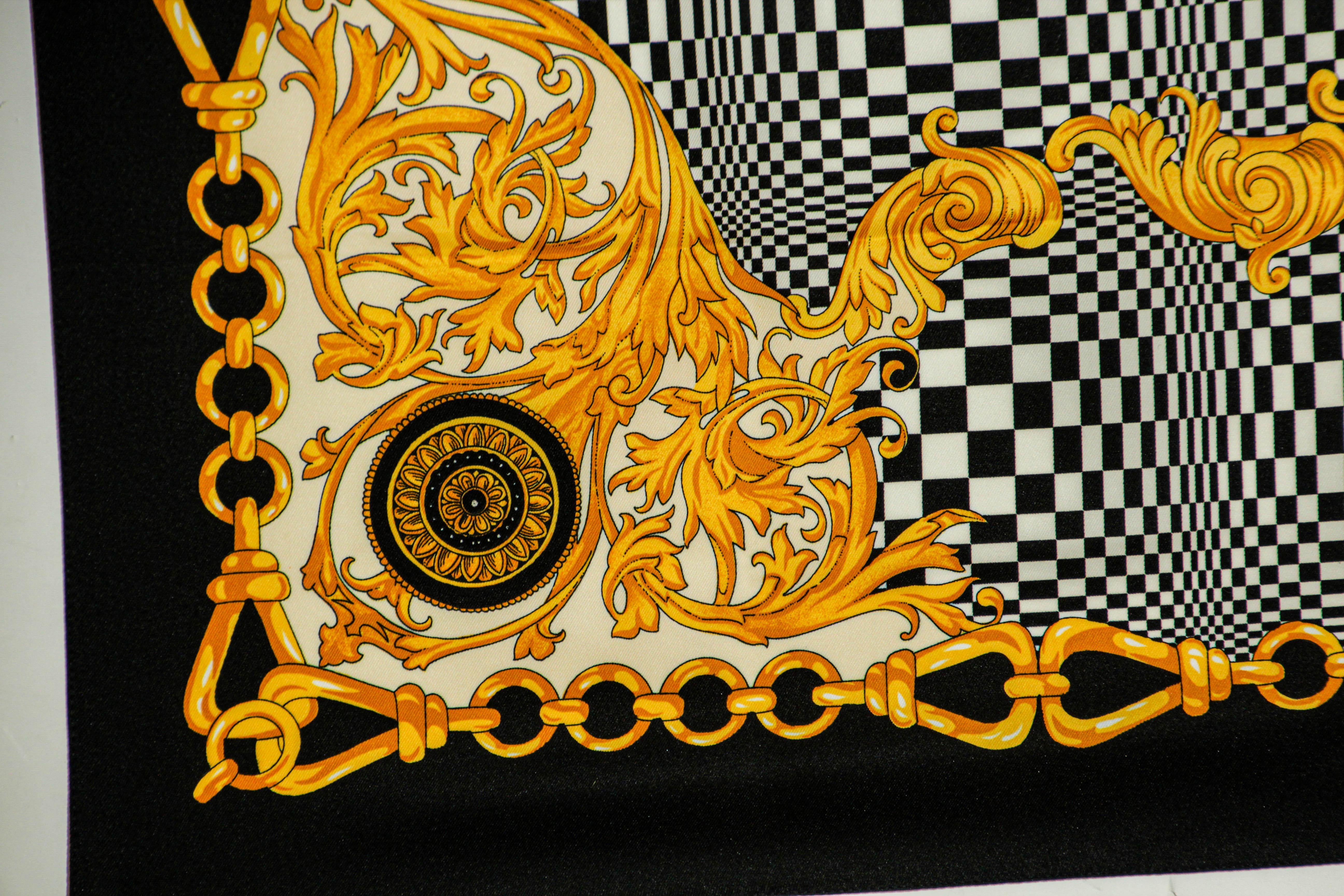 Vintage J. Mico Sancho Paris Scarf with Chain Motif Black & Gold 1980s For Sale 5