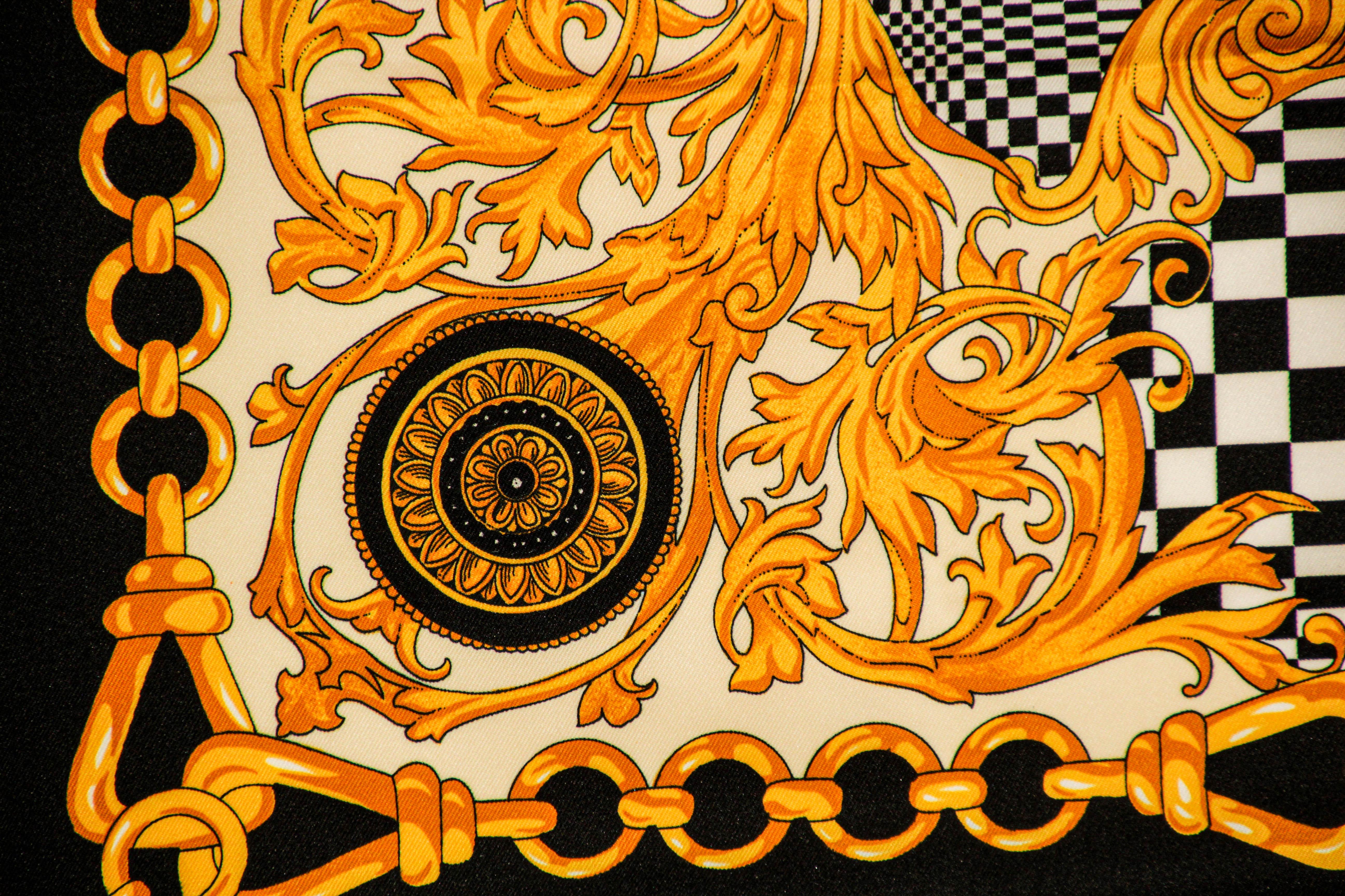 Vintage J. Mico Sancho Paris Scarf with Chain Motif Black & Gold 1980s For Sale 6