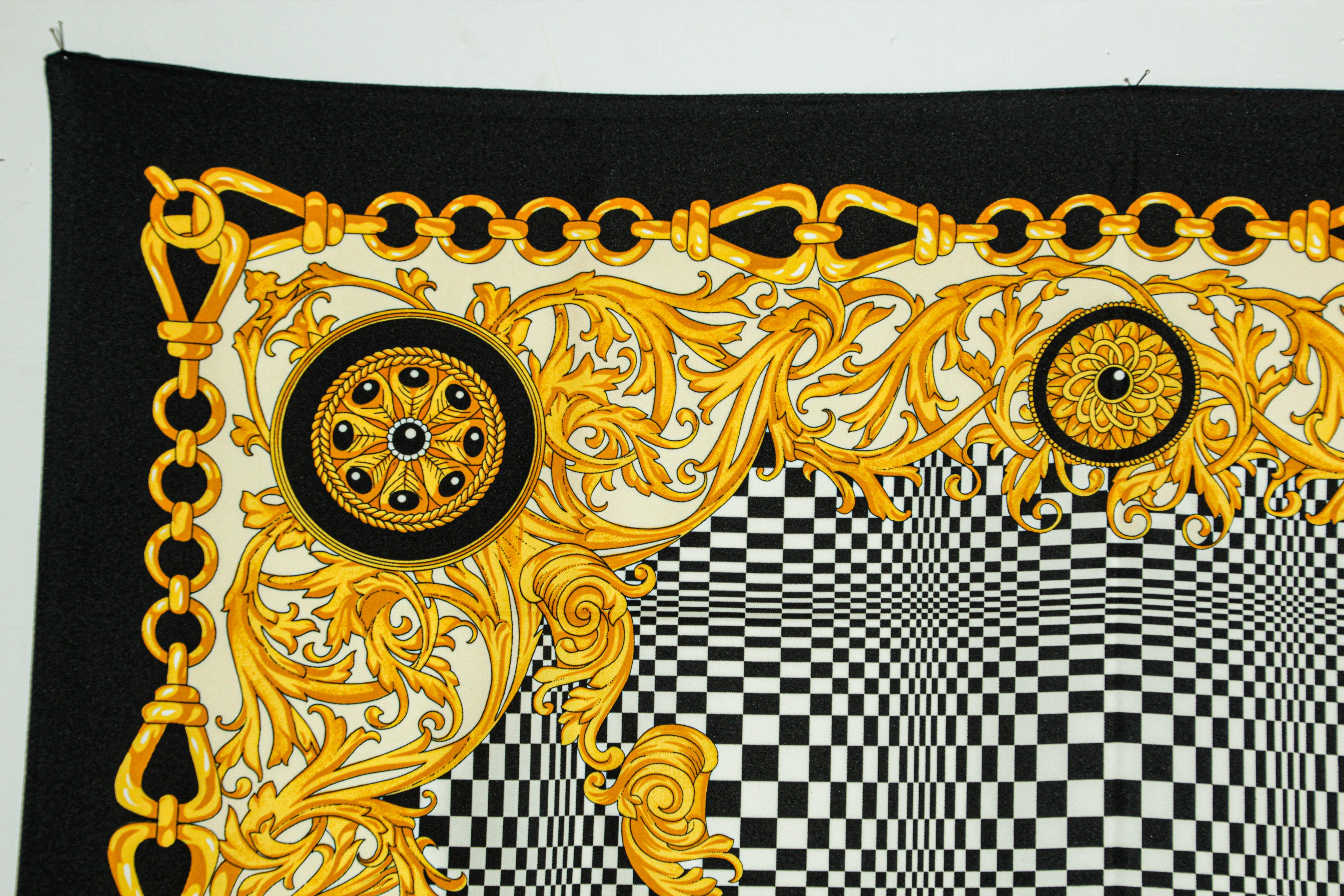 Vintage J. Mico Sancho Paris Scarf with Chain Motif Black & Gold 1980s For Sale 7