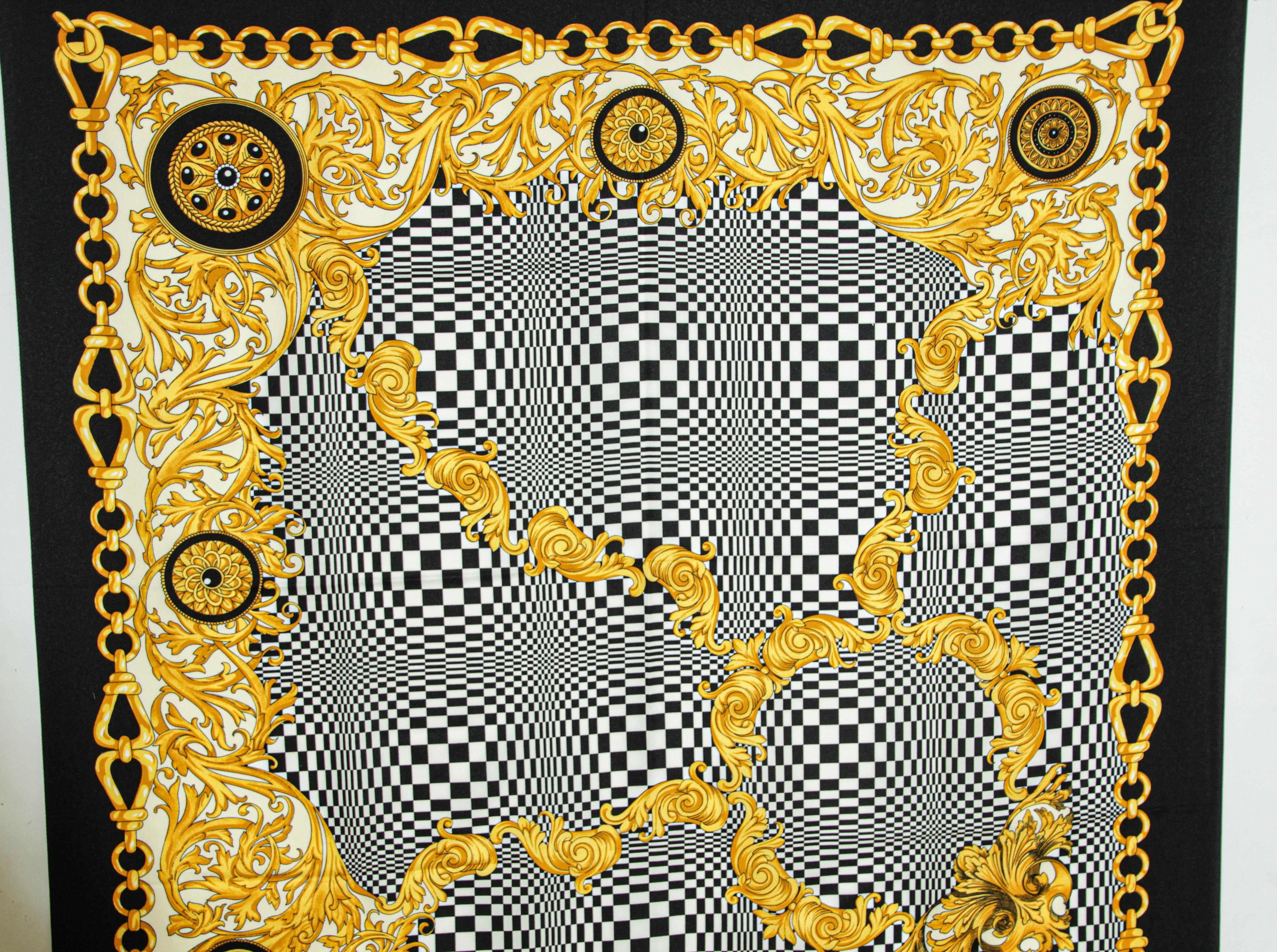 Vintage J. Mico Sancho Paris Scarf with Chain Motif Black & Gold 1980s For Sale 8