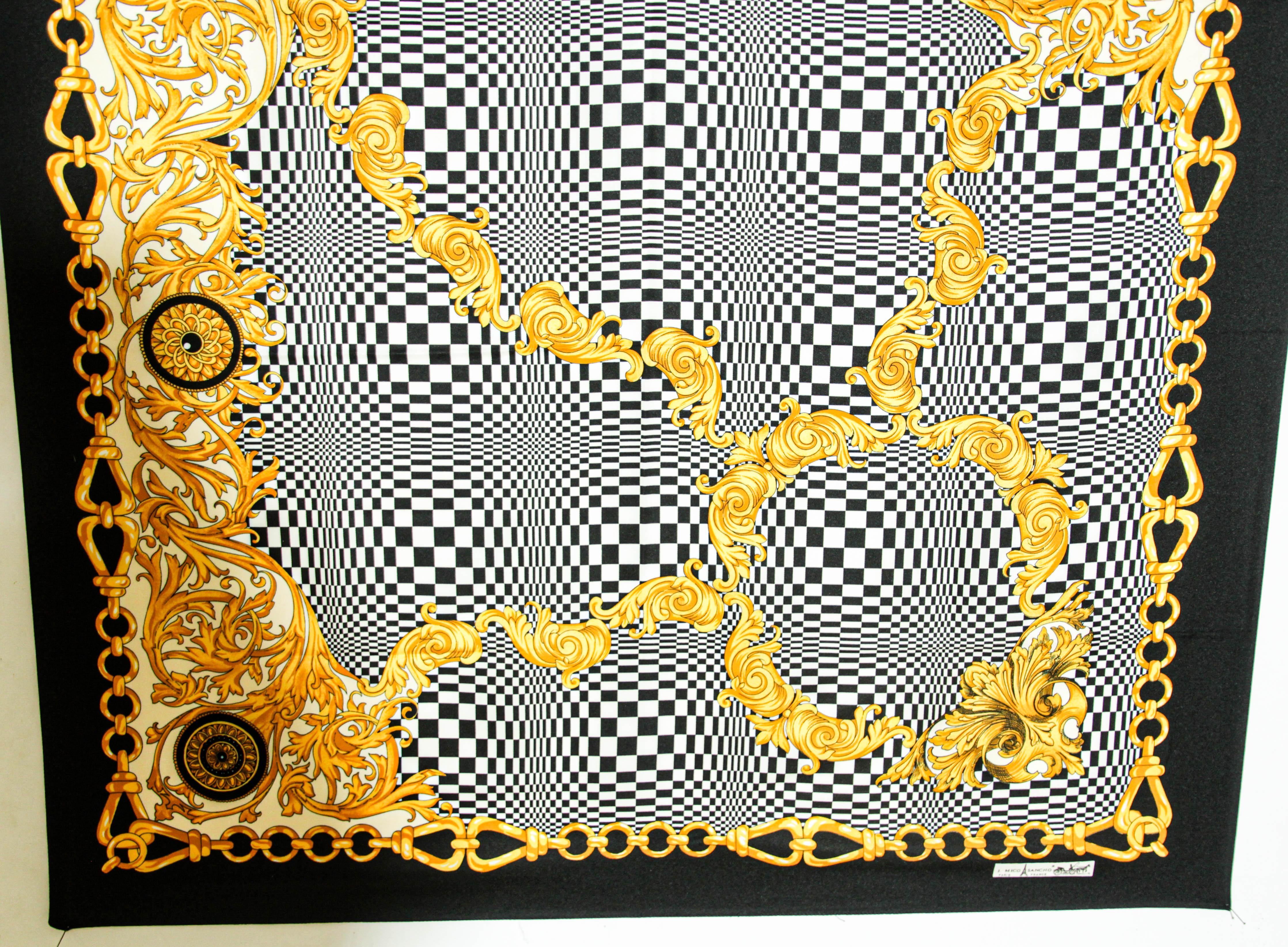 Vintage J. Mico Sancho Paris Scarf with Chain Motif Black & Gold 1980s For Sale 9
