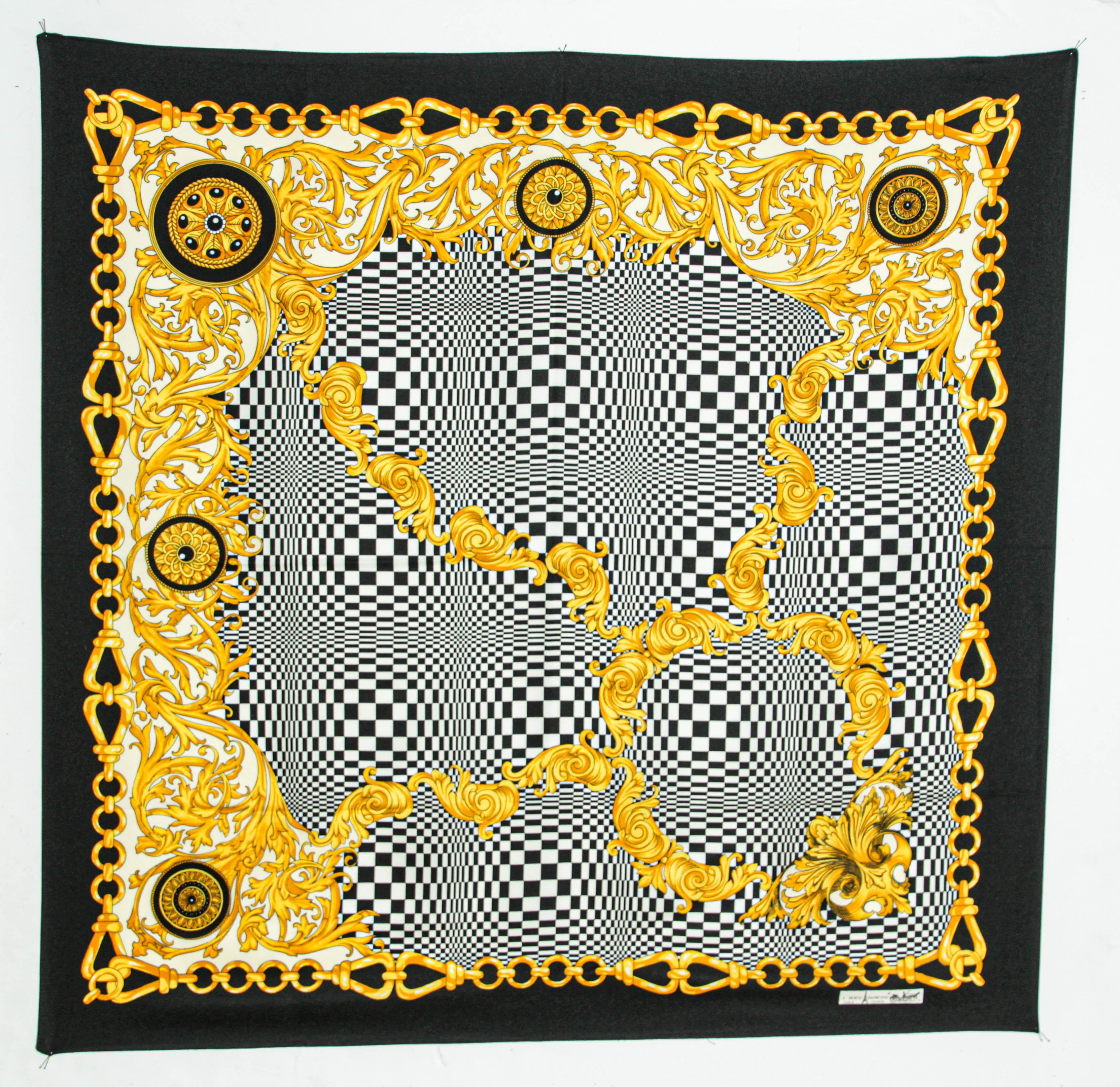 Vintage J. Mico Sancho Paris Scarf with Chain Motif Black & Gold 1980s For Sale 12