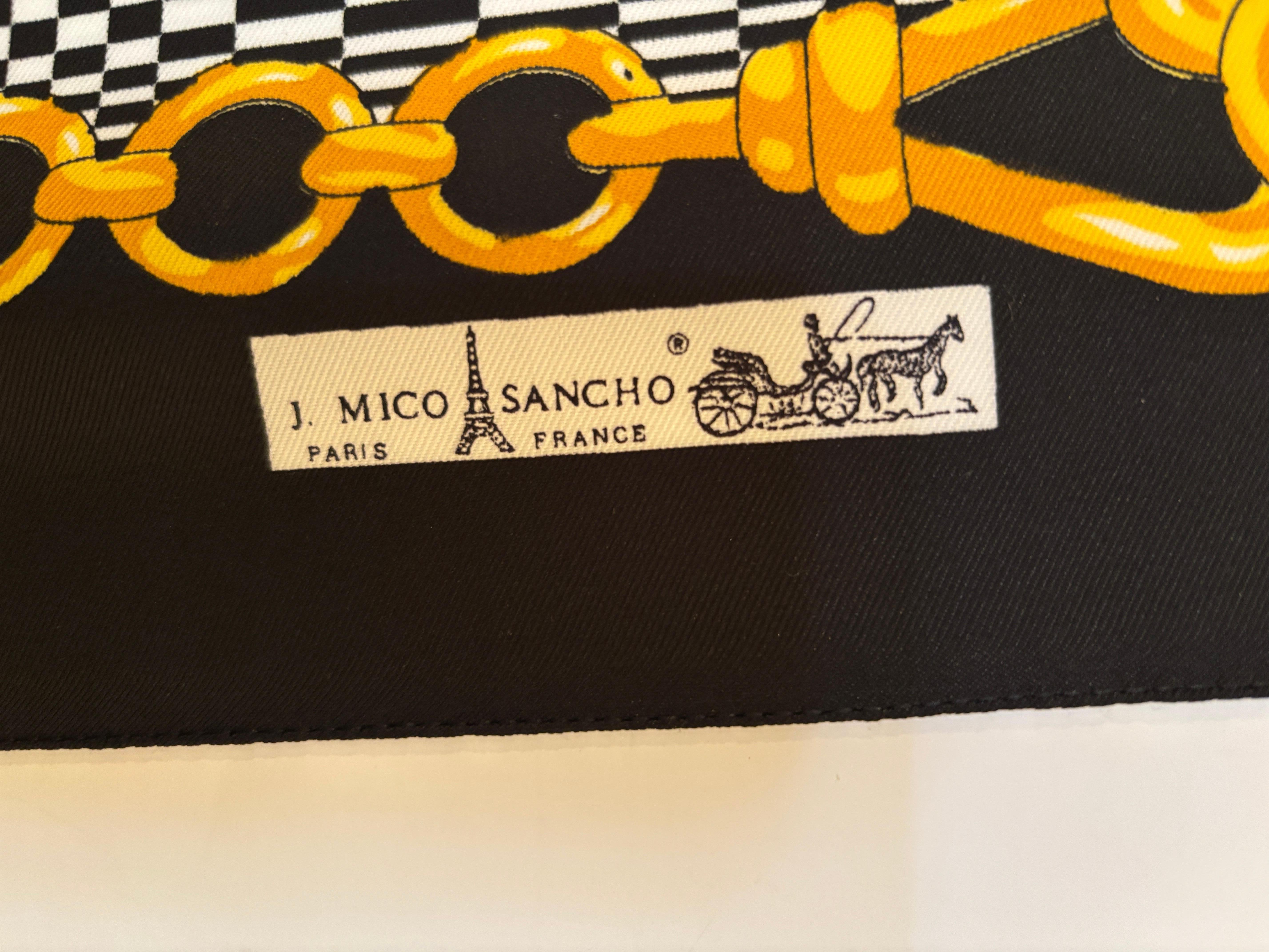 Vintage J. Mico Sancho Paris Scarf with Chain Motif Black & Gold 1980s For Sale 13