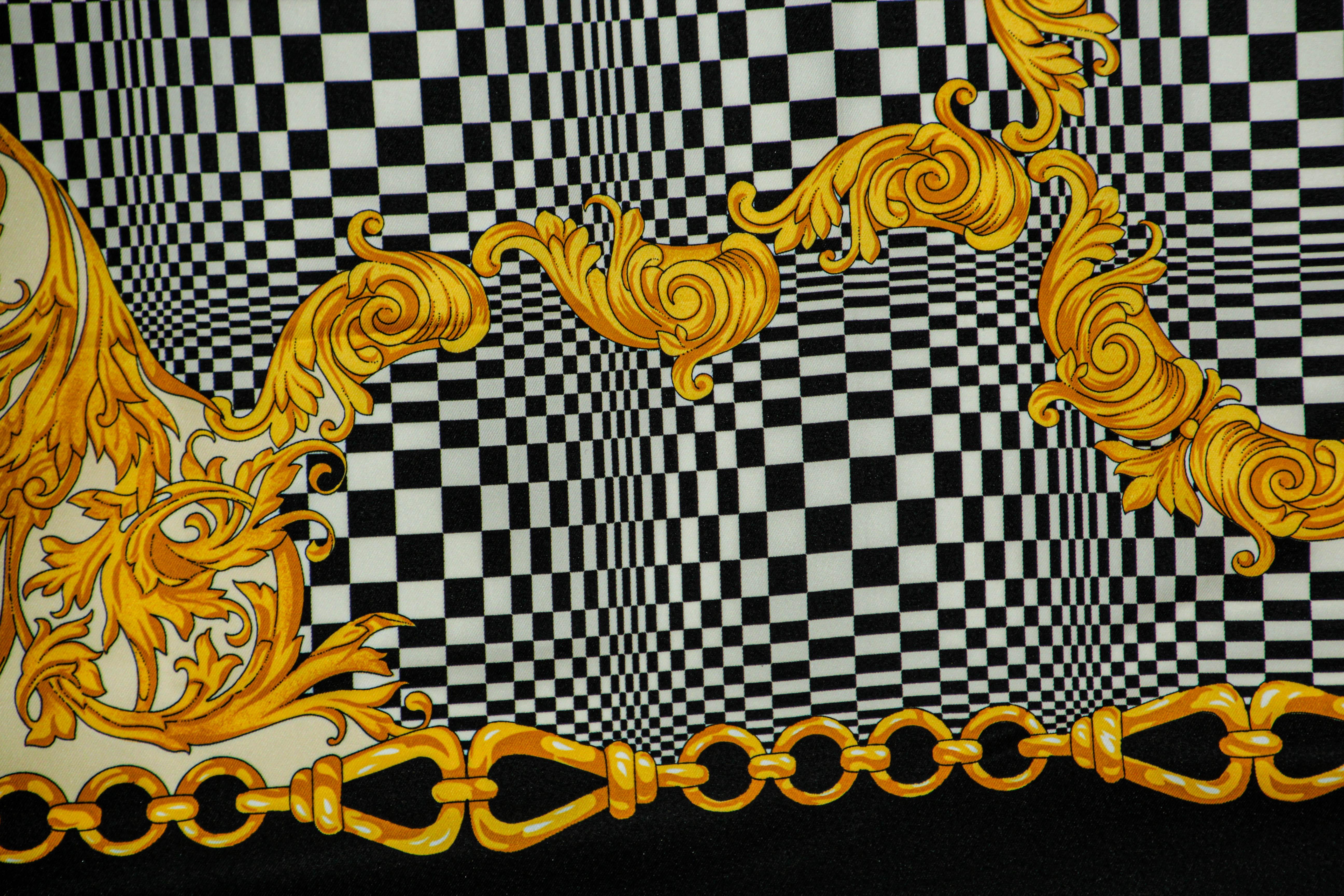 Vintage J. Mico Sancho Paris Scarf with Chain Motif Black & Gold 1980s For Sale 2