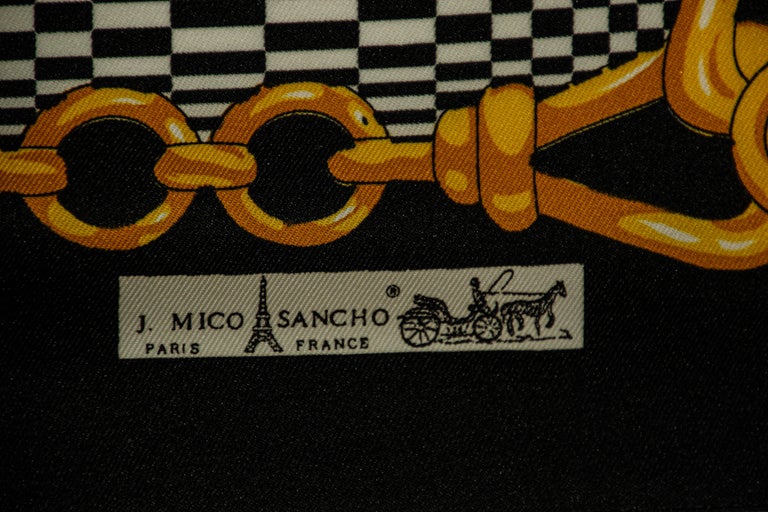 Foulard Carré En Soie Vintage – Marque J. Mico Sancho Paris – 88 Cm – Motif Forêt