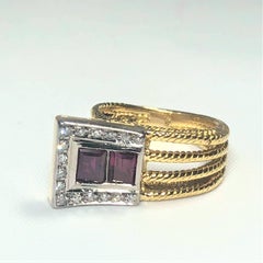 Vintage J Rossi 18 Karat Two-Tone European Cut Ruby and Diamond Fashion Ring