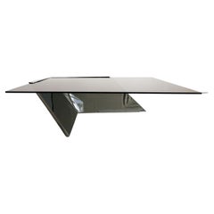 Retro J. Wade Beam for Brueton Chrome and Smoke Glass Square Coffee Table