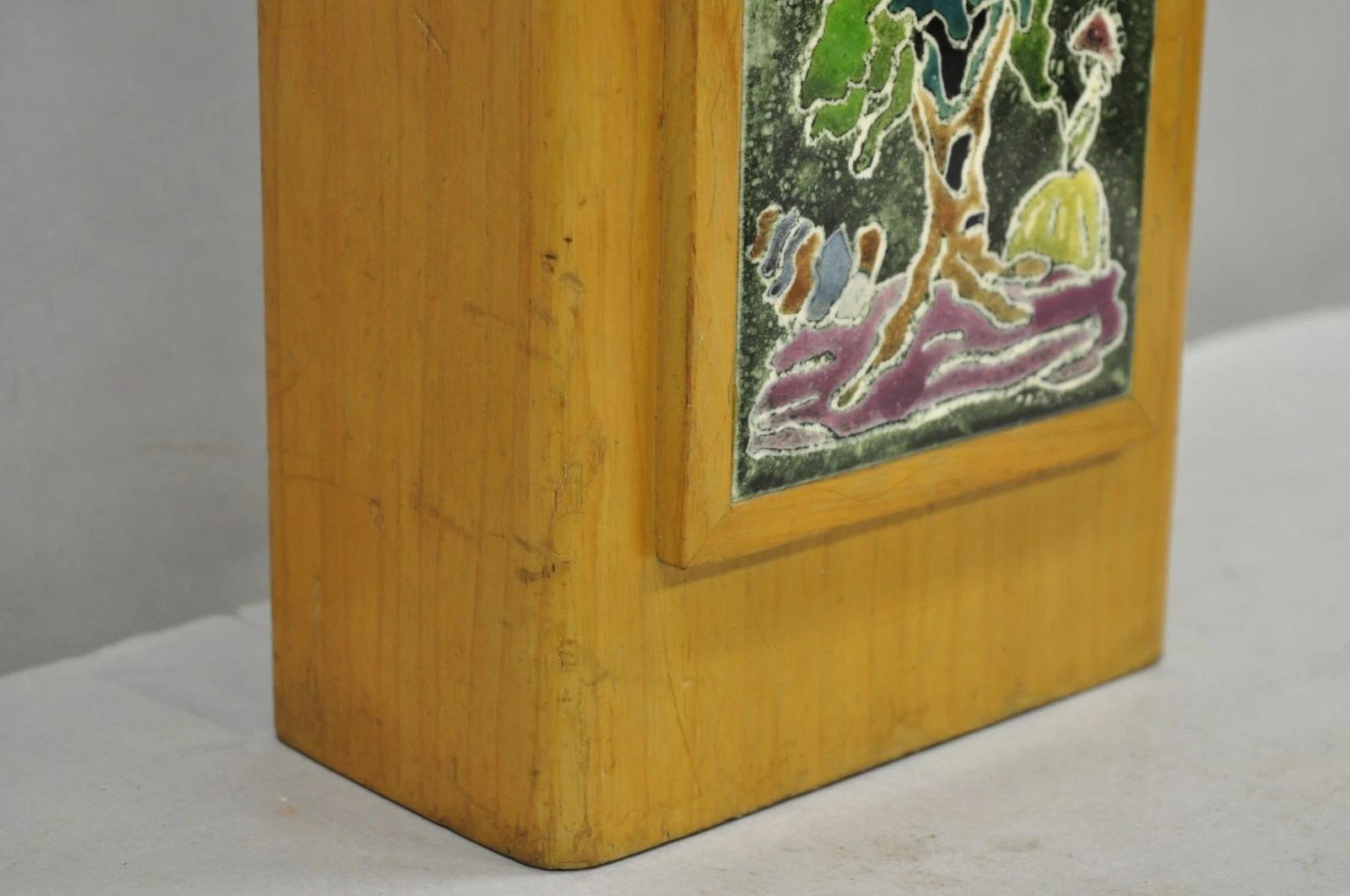 Vintage J. Warner Prins Tile Mid Century Modern Cerused Wood Small Table Lamp For Sale 2