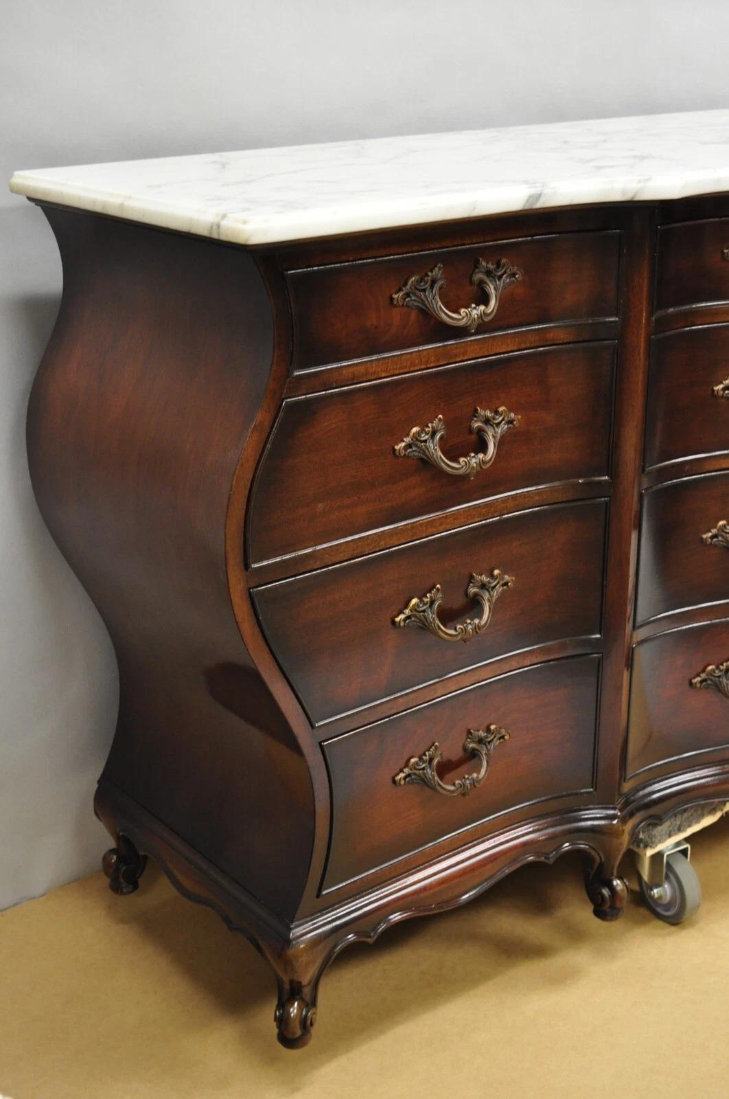 Vintage J. Zonan French Regency Mahogany Marble Top 12 Drawer Triple Dresser For Sale 6