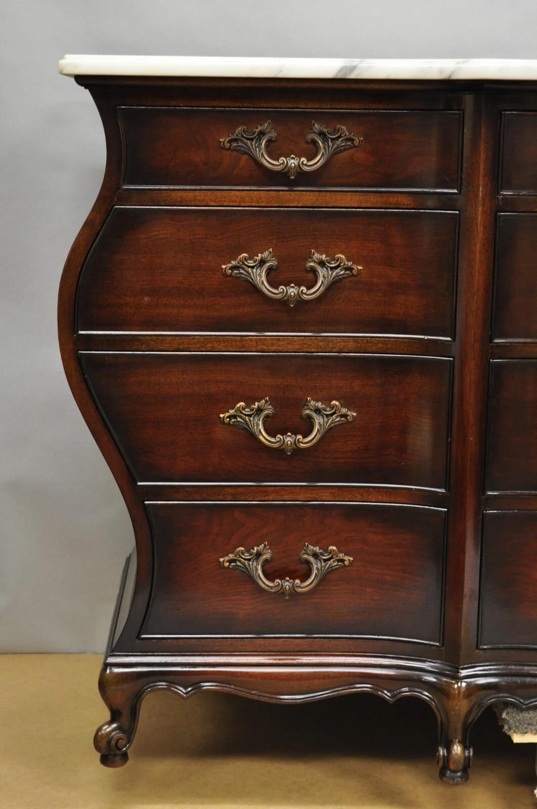 Unknown Vintage J. Zonan French Regency Mahogany Marble Top 12 Drawer Triple Dresser For Sale
