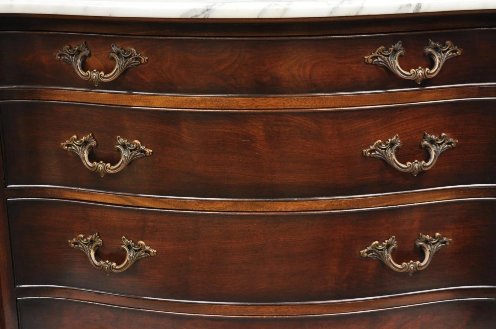 Vintage J. Zonan French Regency Mahogany Marble Top 12 Drawer Triple Dresser In Good Condition For Sale In Philadelphia, PA