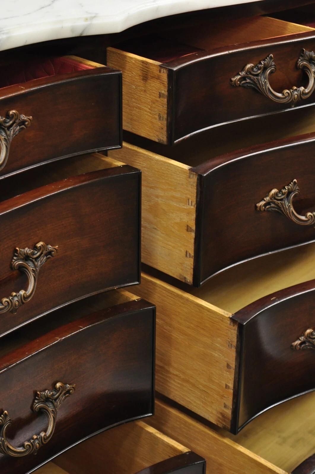 Vintage J. Zonan French Regency Mahogany Marble Top 12 Drawer Triple Dresser For Sale 4