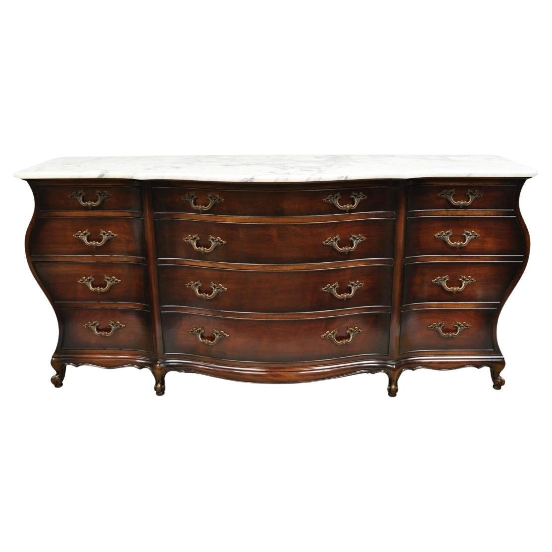 Vintage J. Zonan French Regency Mahogany Marble Top 12 Drawer Triple Dresser For Sale