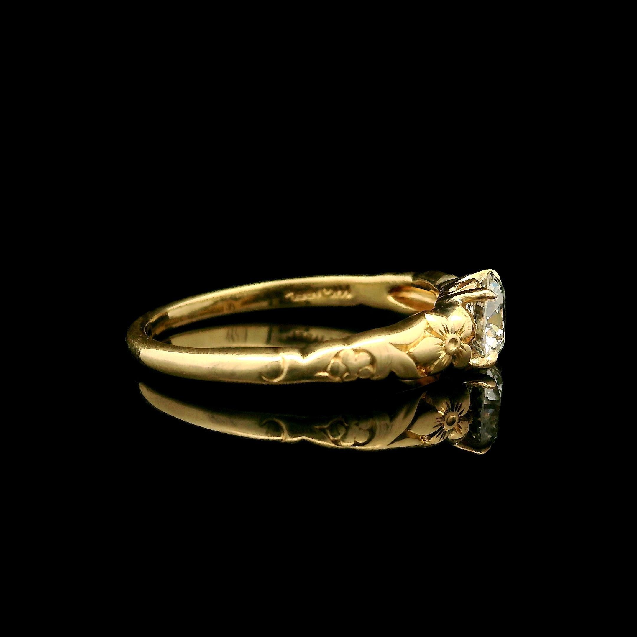 Vintage By Jabel 14k Gold .50ct Old European Diamond Solitaire Floral Ring en vente 5