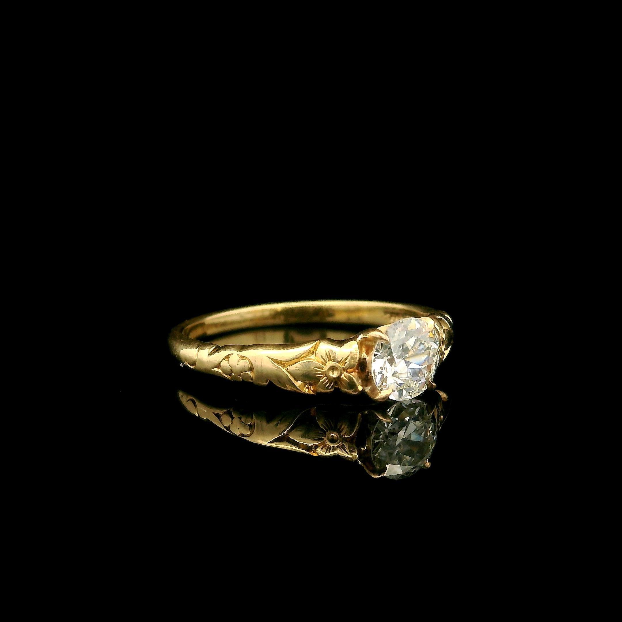 Vintage By Jabel 14k Gold .50ct Old European Diamond Solitaire Floral Ring en vente 6