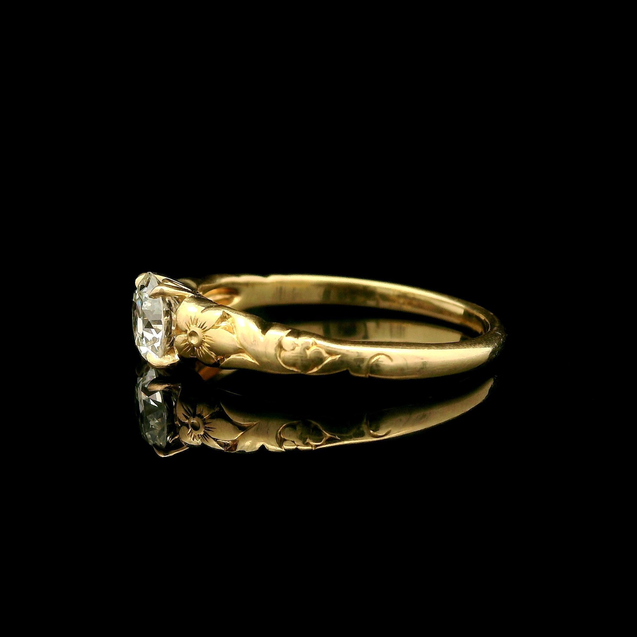 Vintage By Jabel 14k Gold .50ct Old European Diamond Solitaire Floral Ring en vente 7