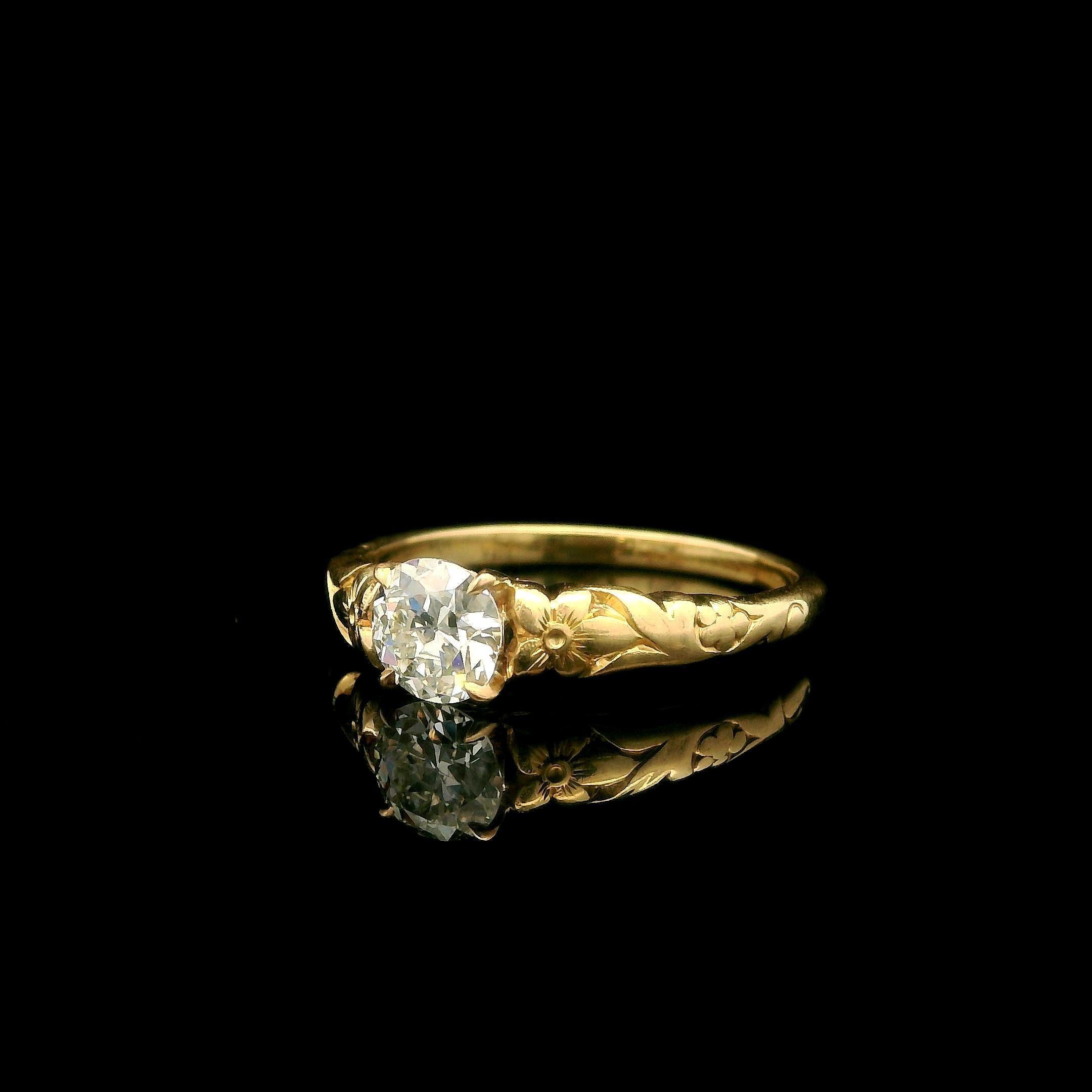Vintage By Jabel 14k Gold .50ct Old European Diamond Solitaire Floral Ring en vente 8